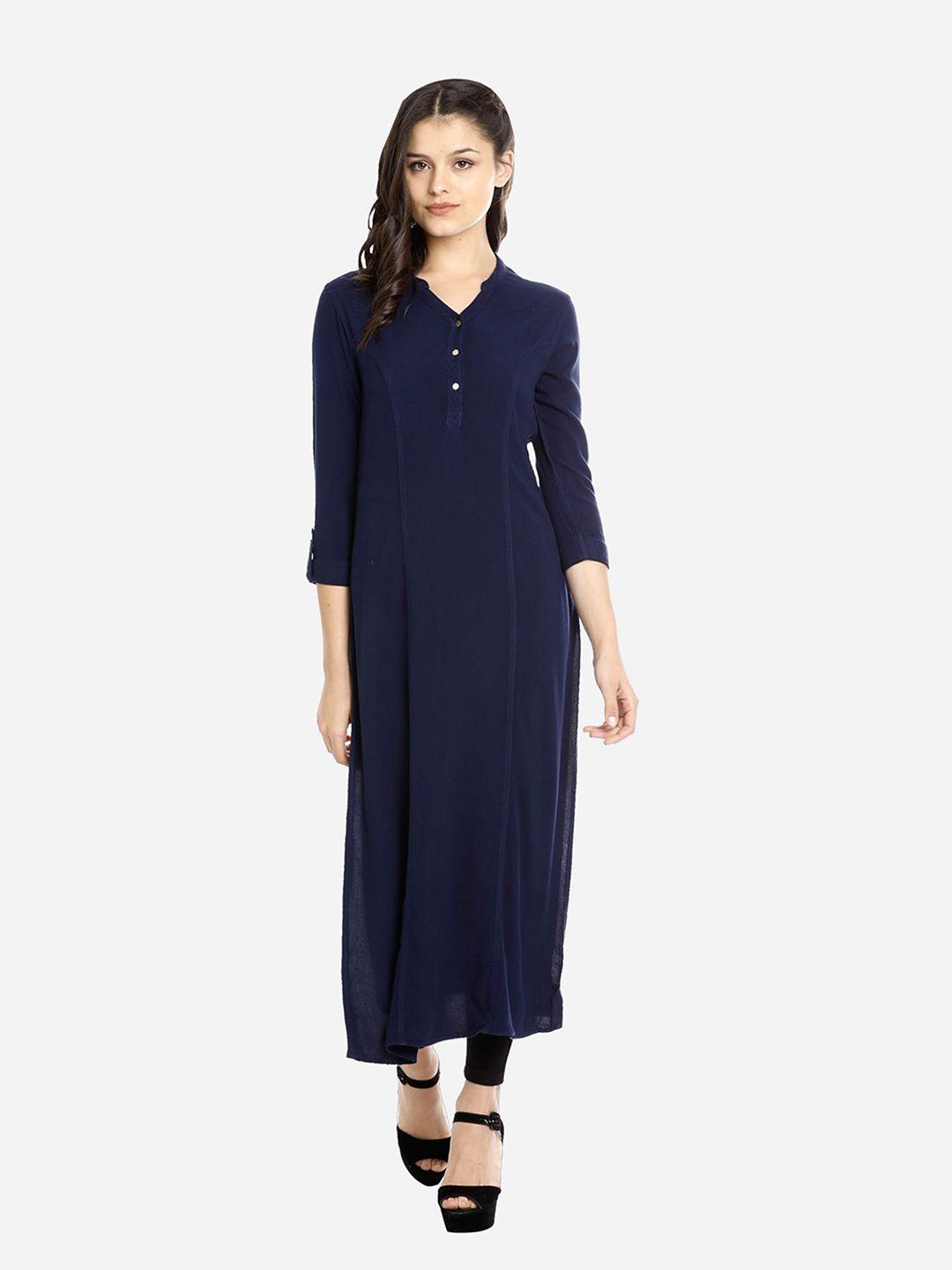 identiti women blue solid straight kurta