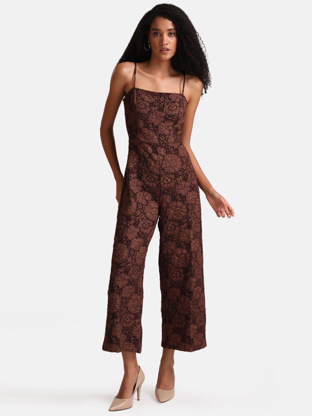 kazo brown printed basic jumpsuit