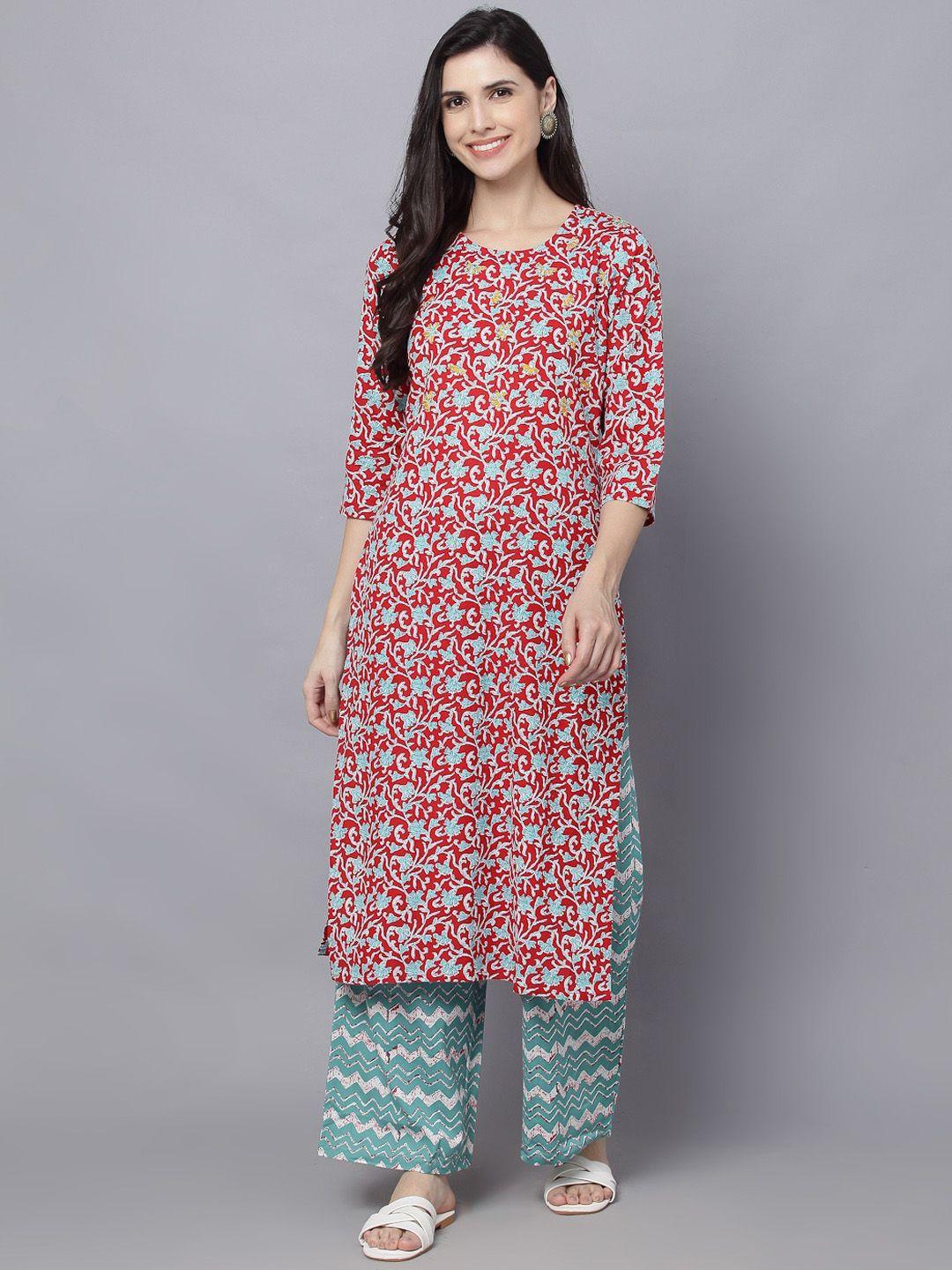 here&now women maroon printed kurta with palazzos