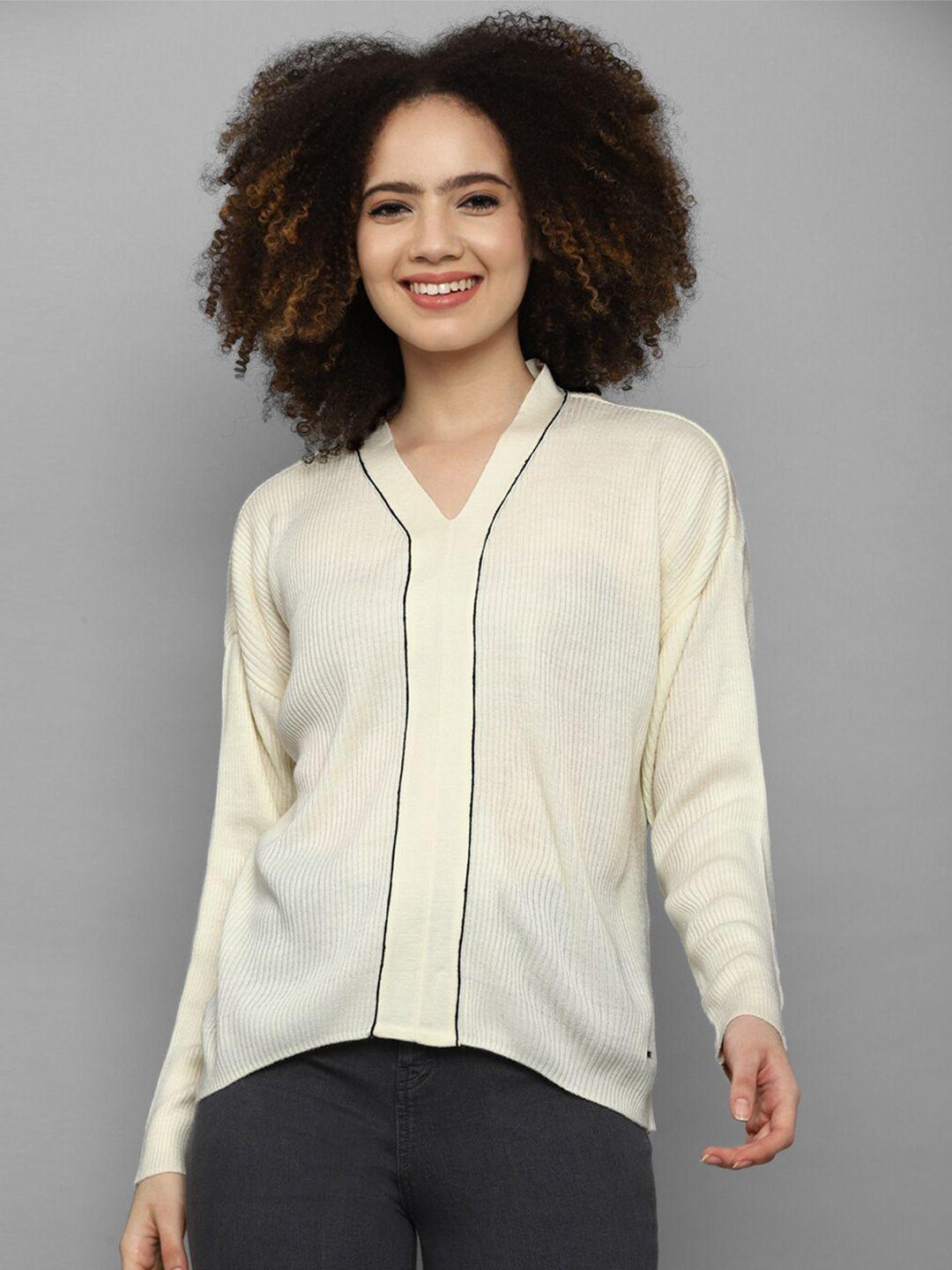 allen solly woman women cream-coloured cotton pullover