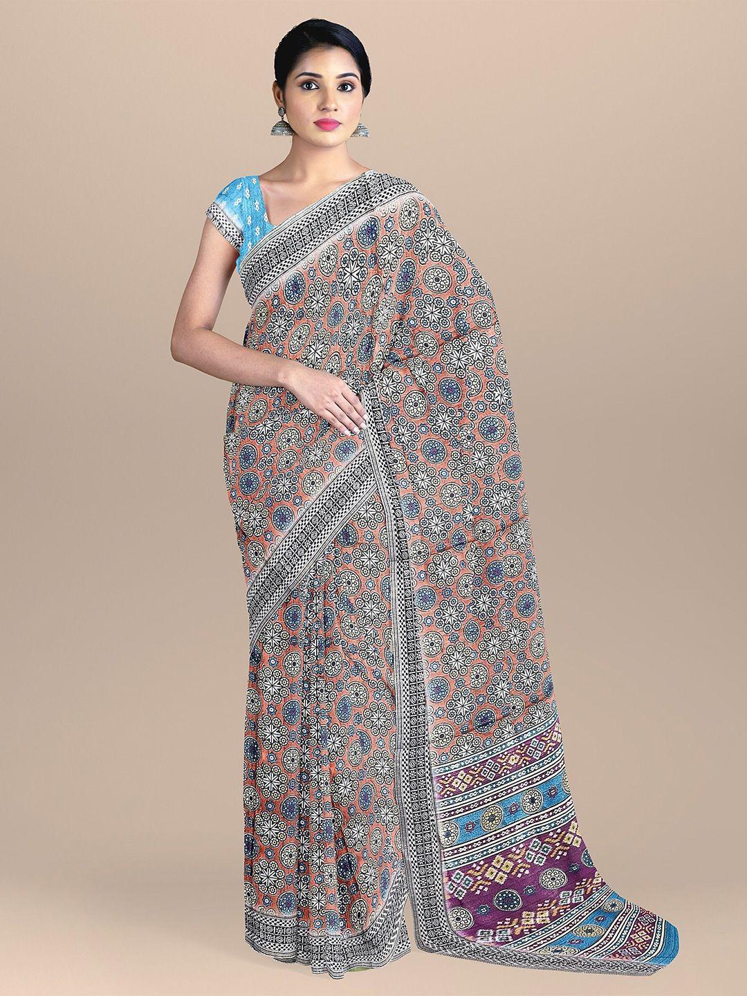 the chennai silks rust & blue ethnic motifs bhagalpuri saree