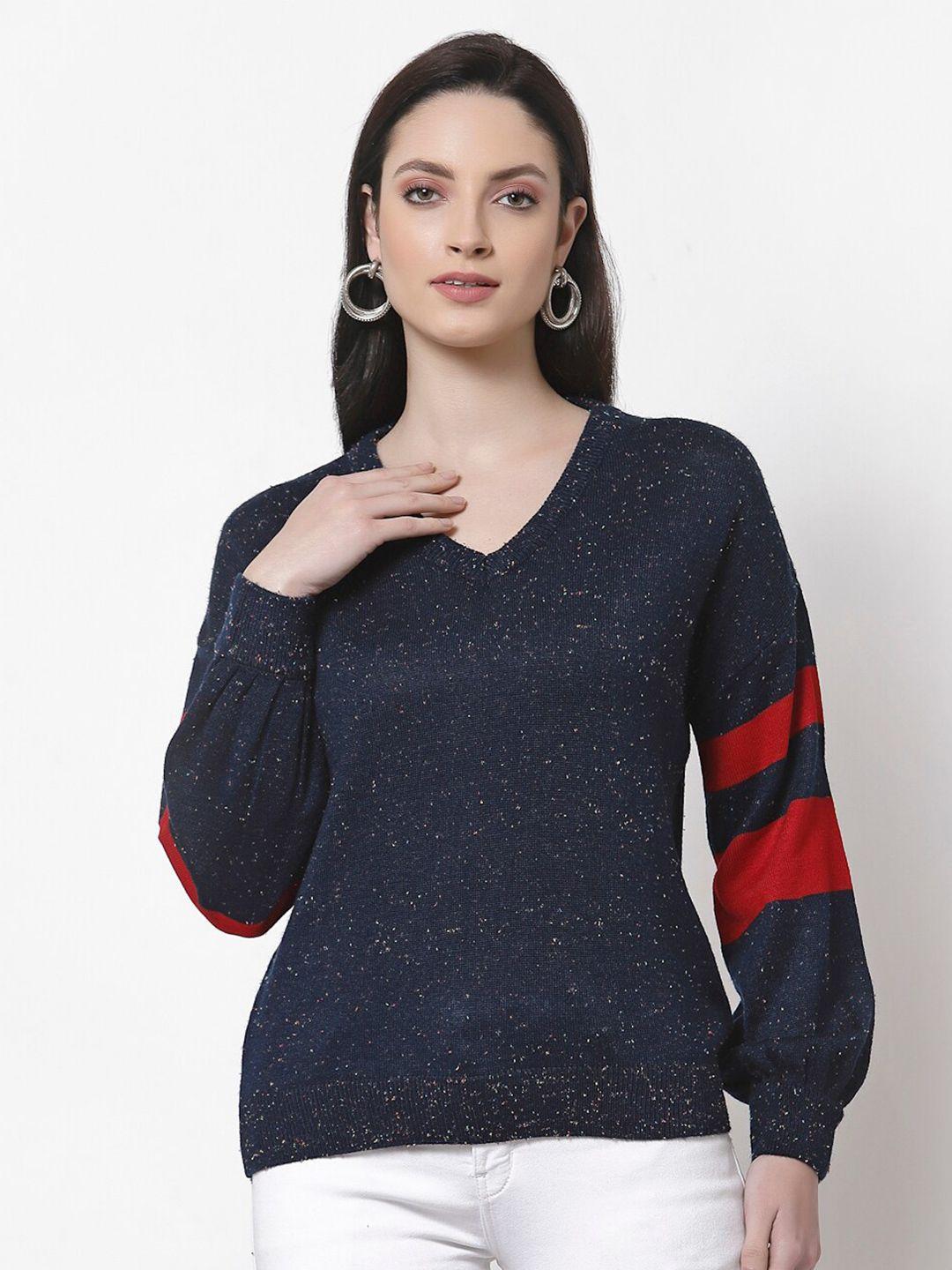 club york women navy blue & red colourblocked pullover