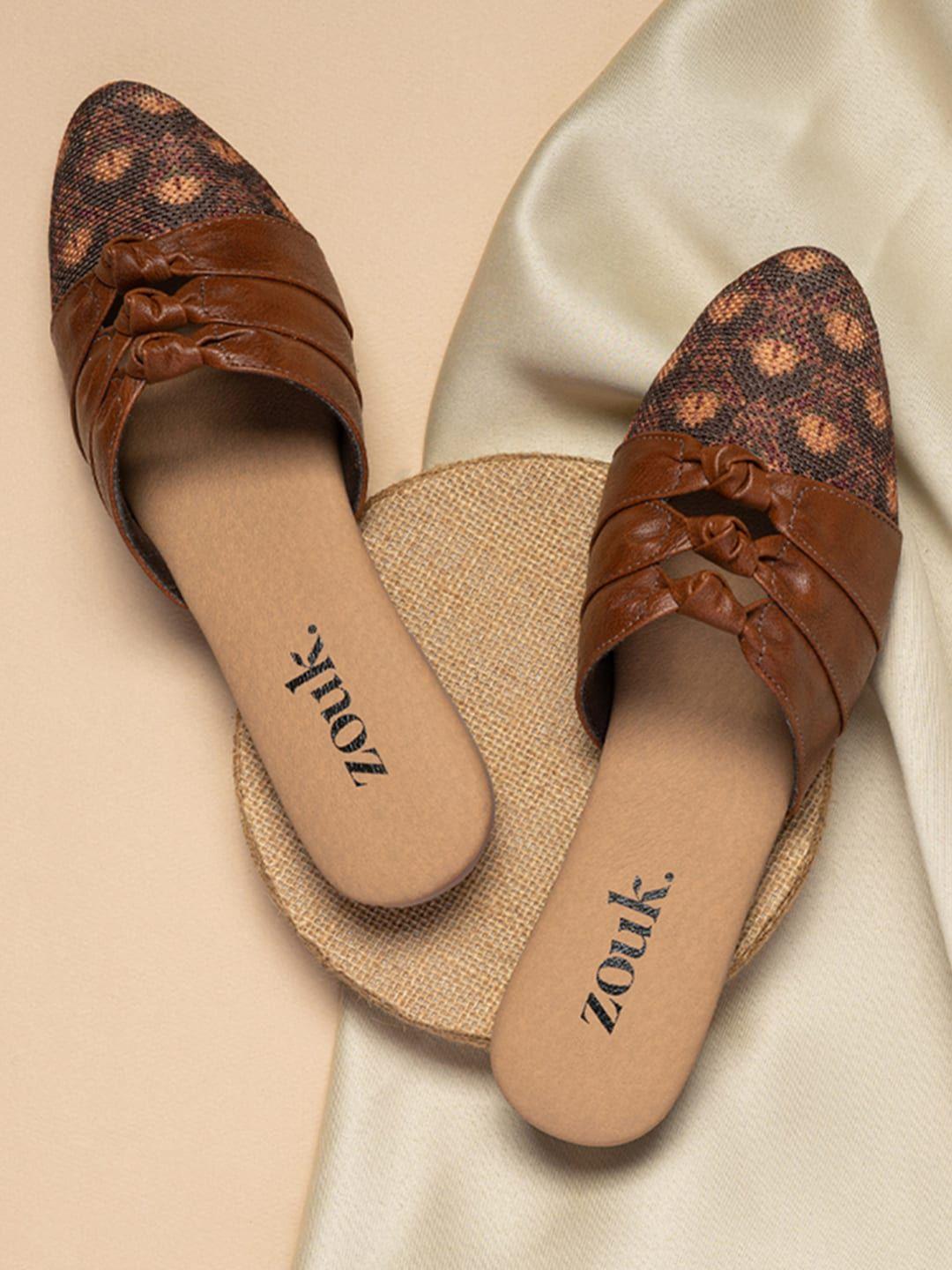 zouk women brown printed mules flats