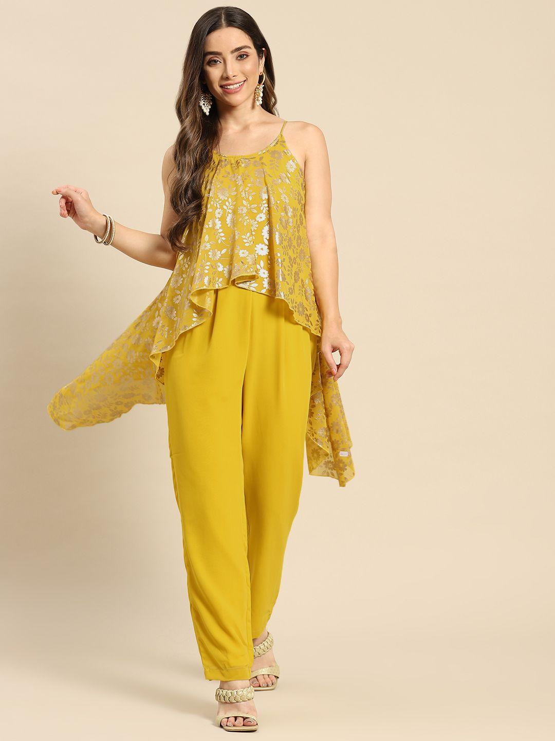 mabish by sonal jain yellow printed basic jumpsuit with layered