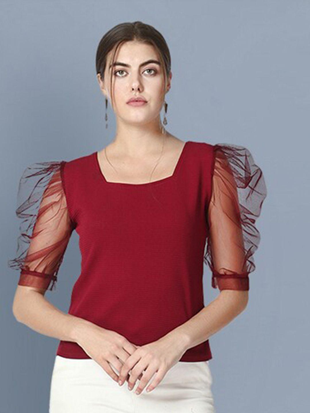 buy new trend maroon ruffles net top