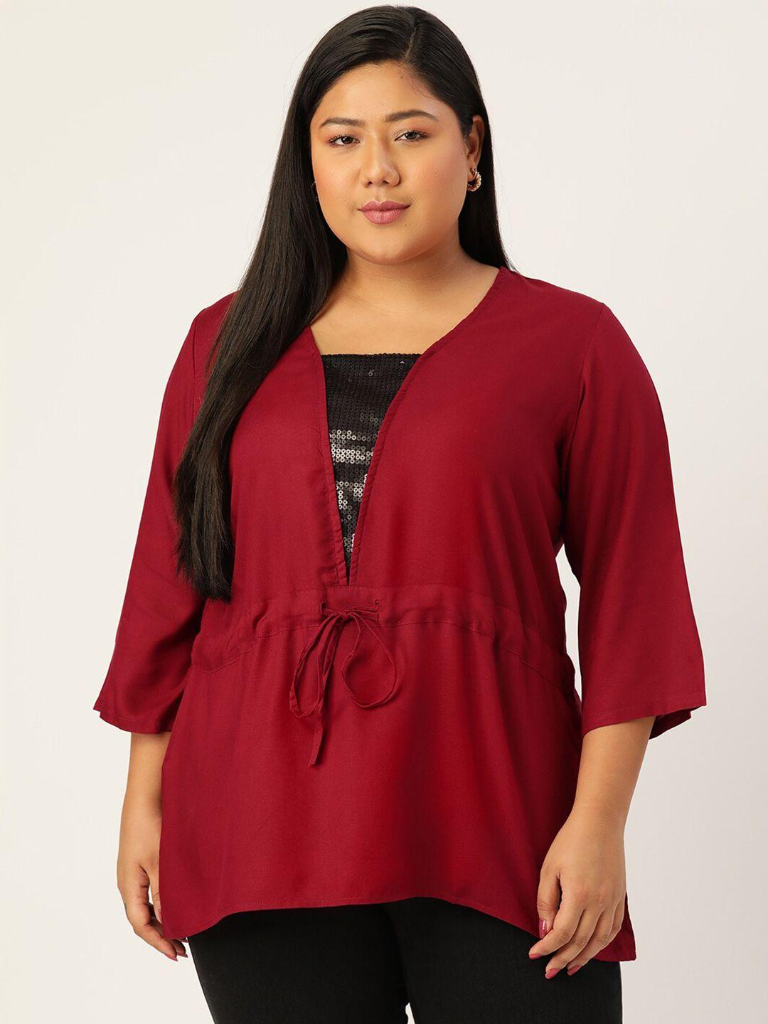 therebelinme plus size maroon cinched waist top