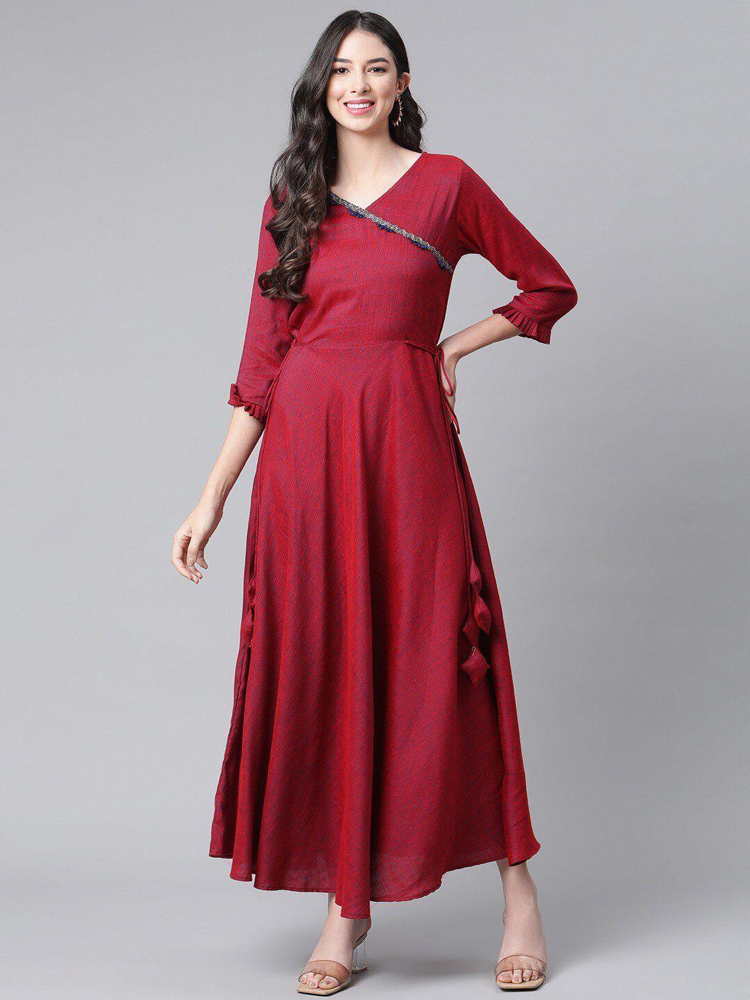 cottinfab maroon applique ethnic maxi dress