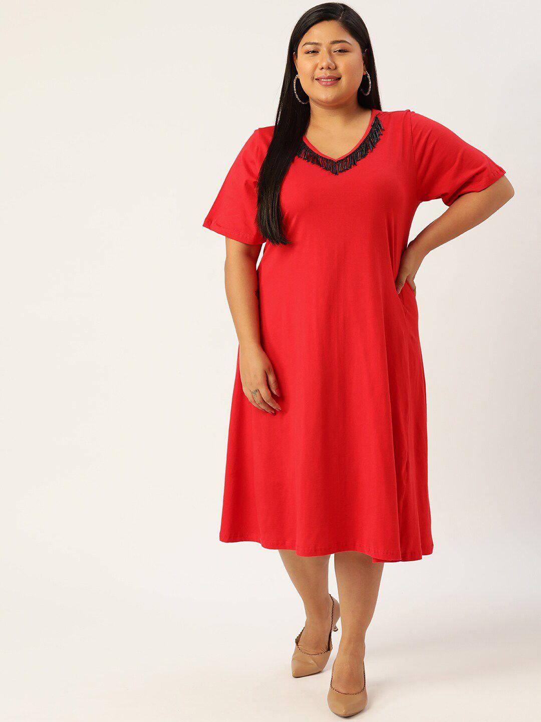 therebelinme plus size women red a-line midi dress