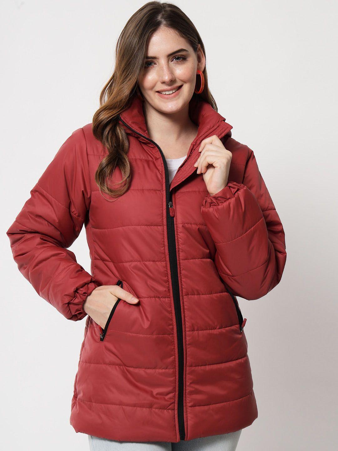 kotty women maroon longline padded jacket