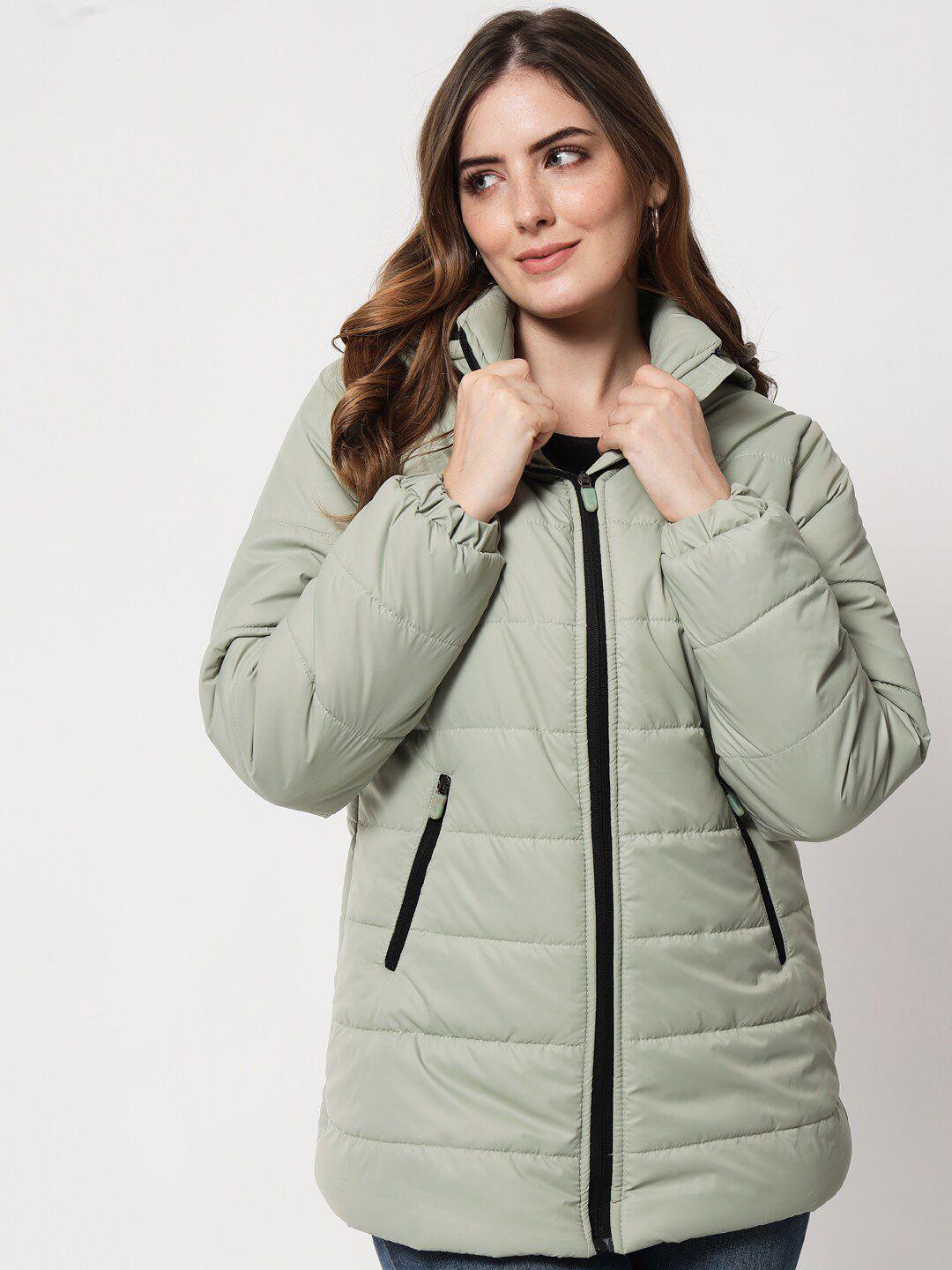 kotty women green longline padded jacket