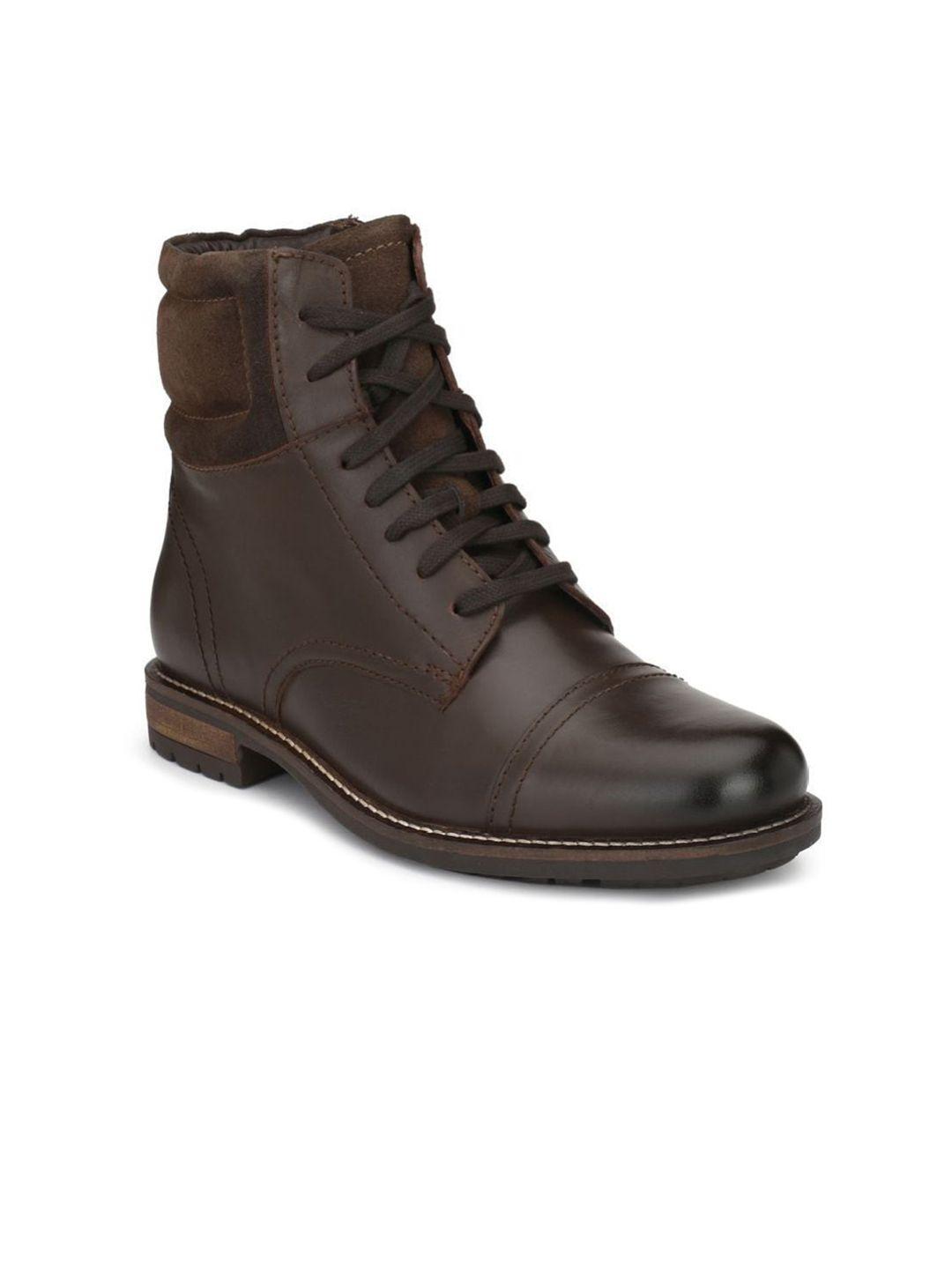 delize men brown solid leather boots