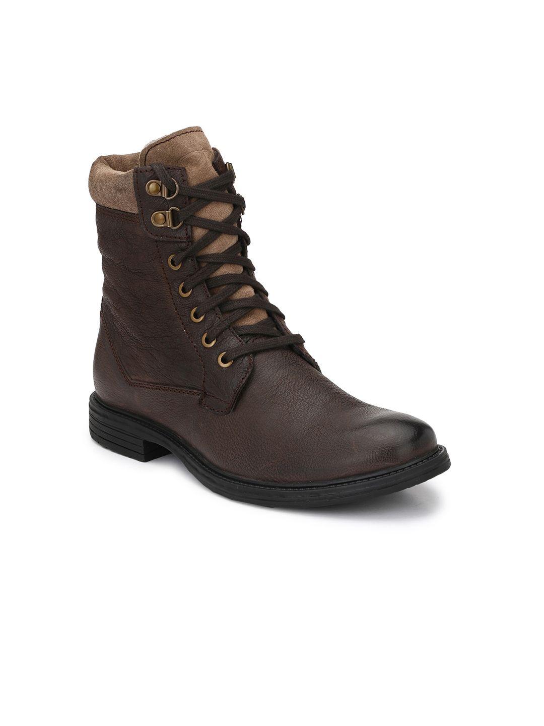 delize men brown solid leather flat boots