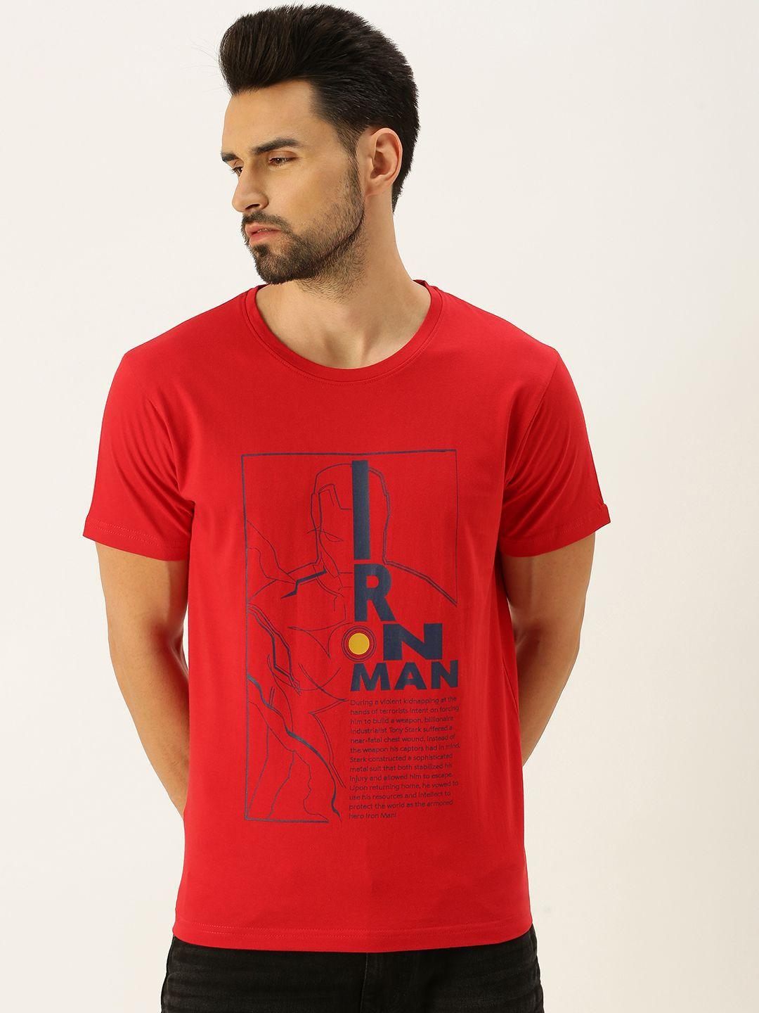 veirdo men red & black iron man printed t-shirt