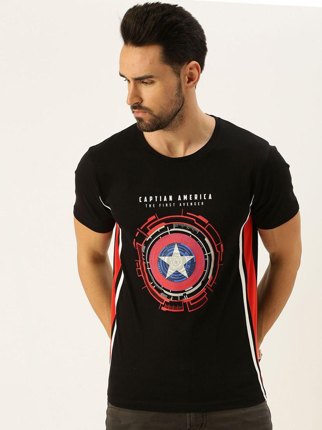 veirdo men black round neck printed captain america t-shirt