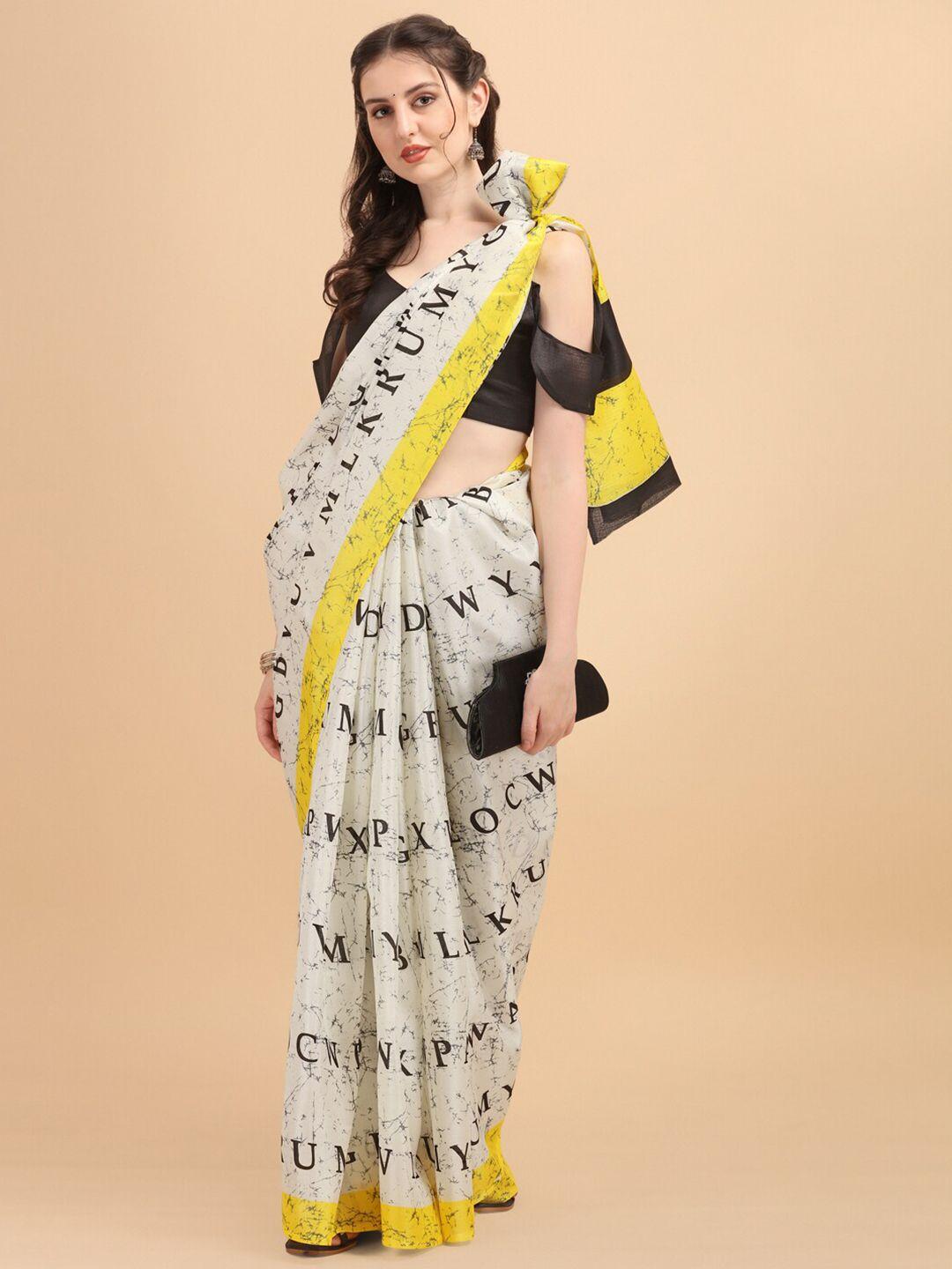 here&now women yellow & off white art silk saree