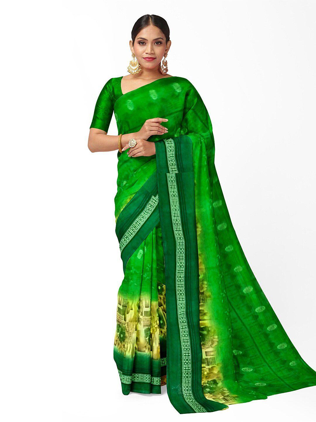 florence green & beige floral pure georgette dharmavaram saree