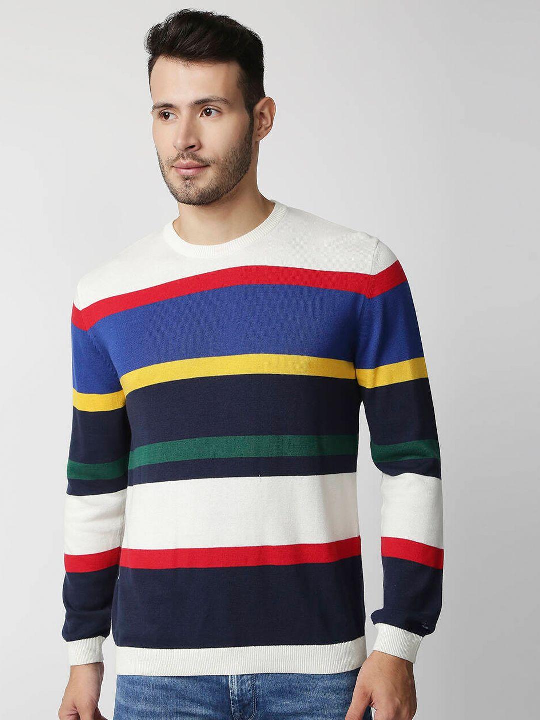 pepe jeans men multicoloured colourblocked striped pullover