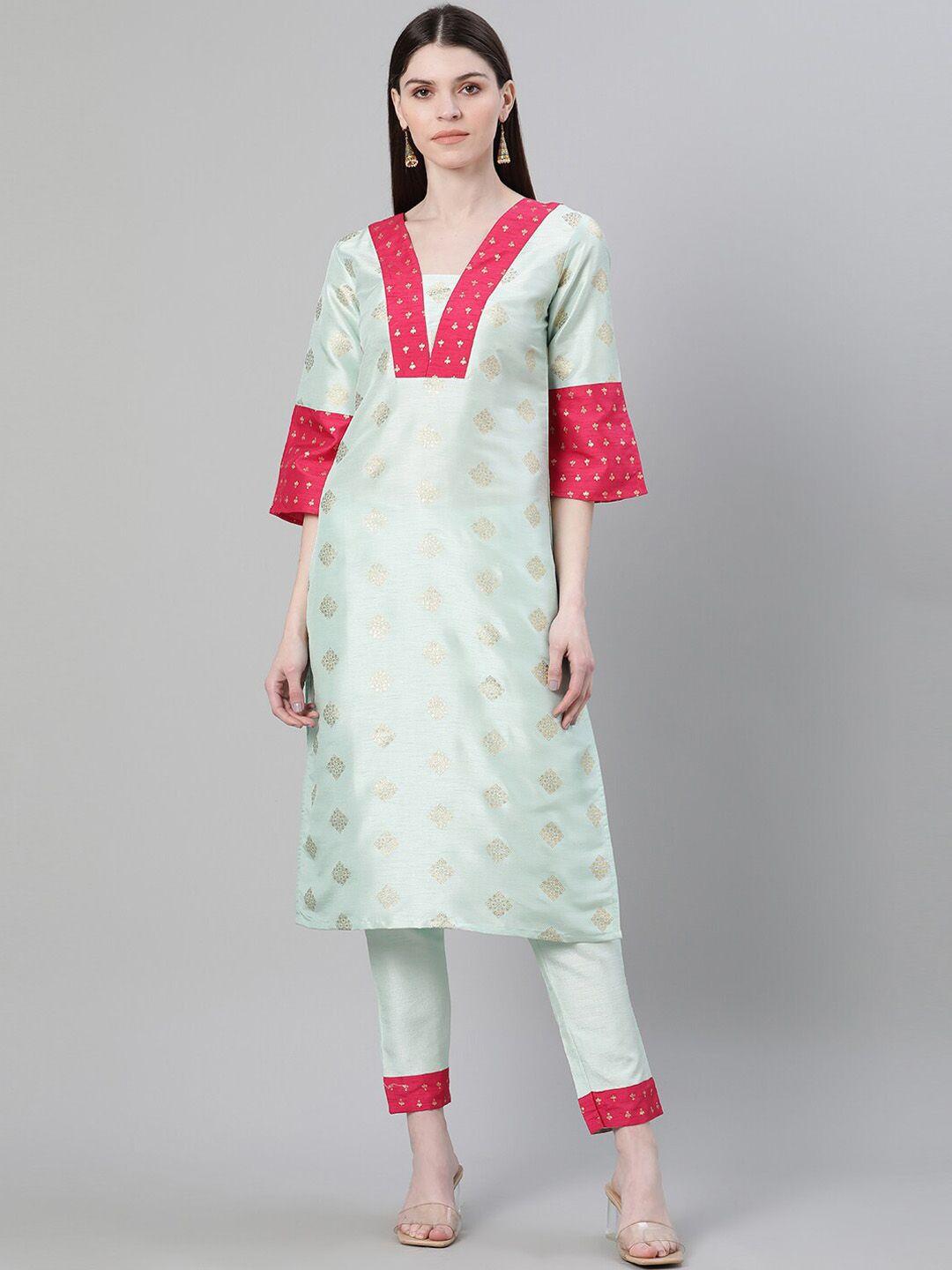 ziyaa women pastel blue printed kurta with trouser