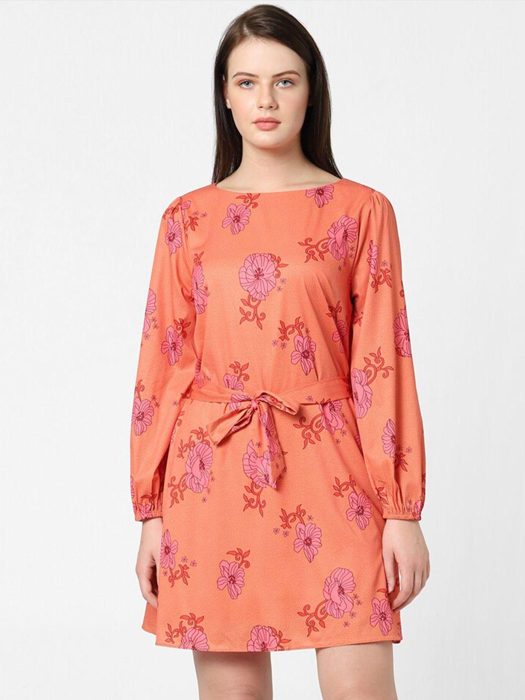 vero moda orange floral a-line dress