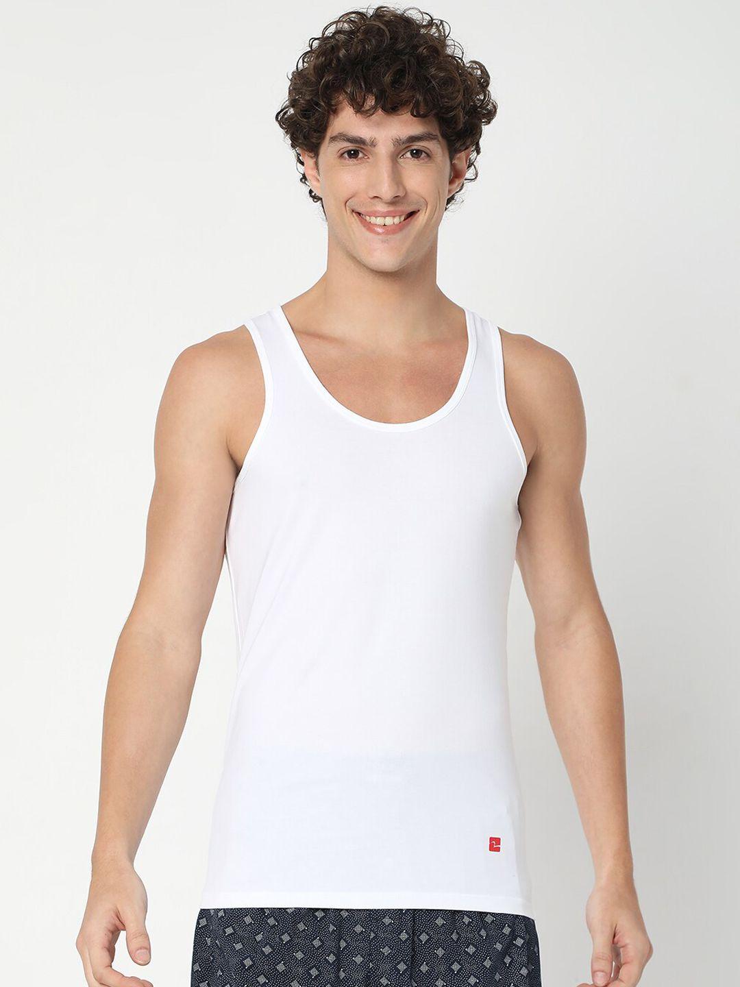 underjeans by spykar men white solid innerwear vests