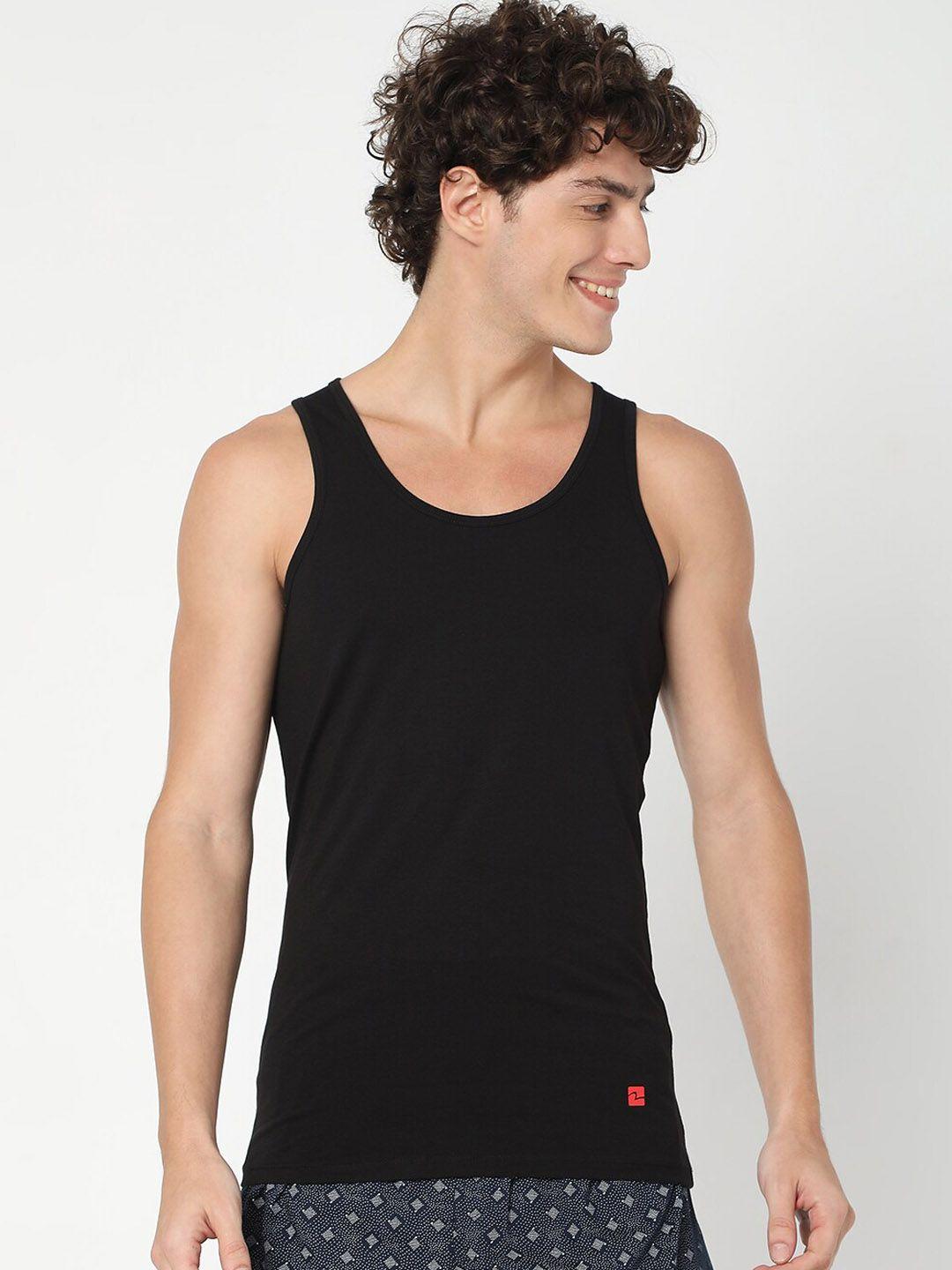 underjeans by spykar men black solid innerwear vest