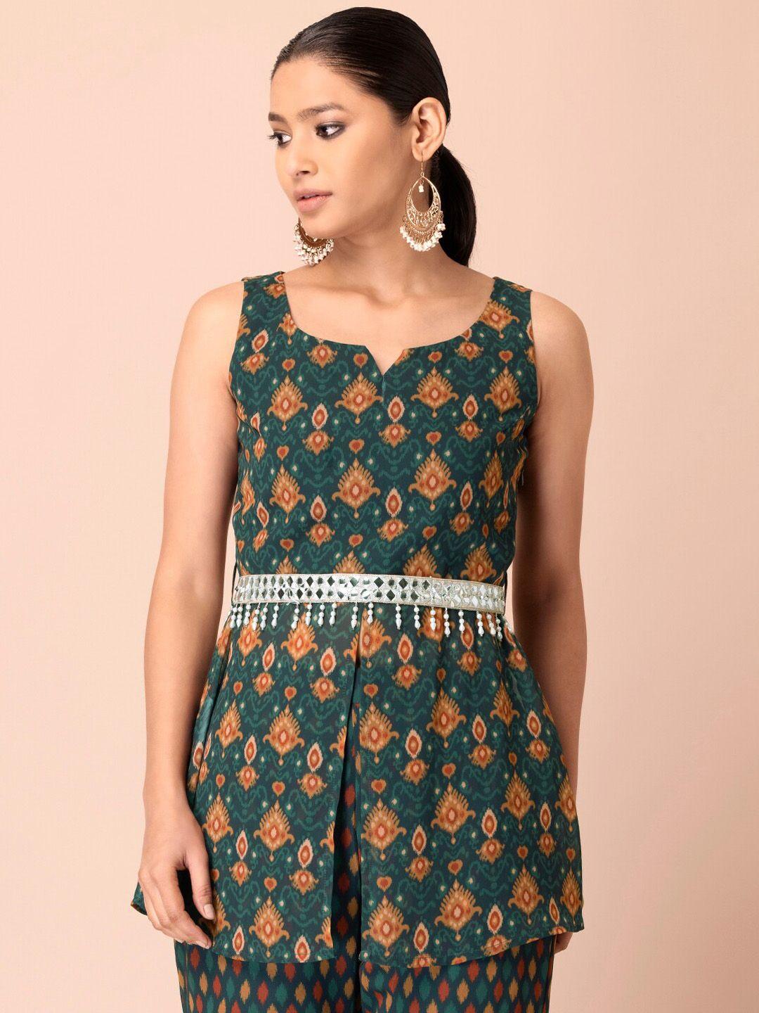 indya ethnic motifs printed belted georgette kurti