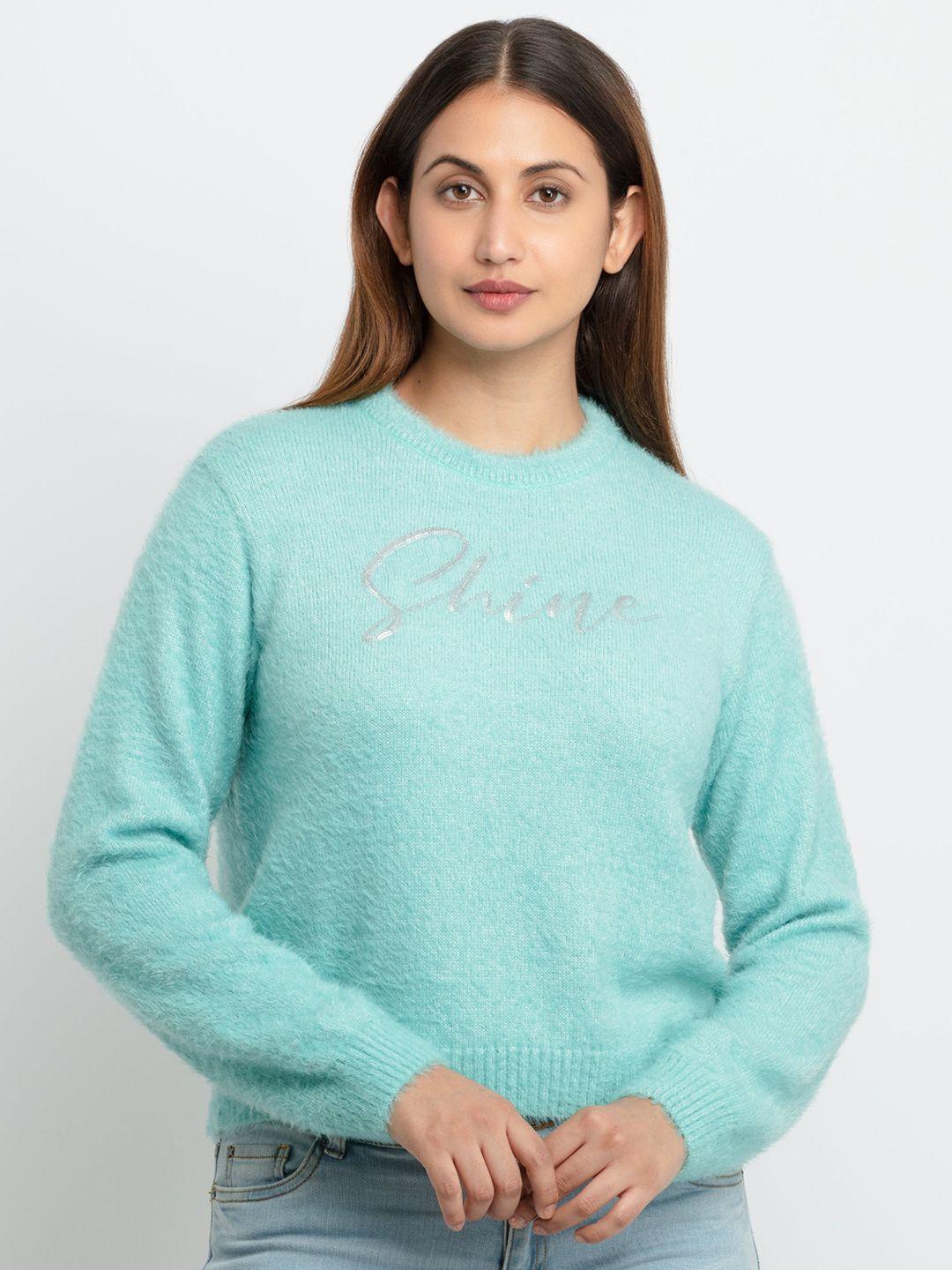 status quo women blue & silver-toned pullover