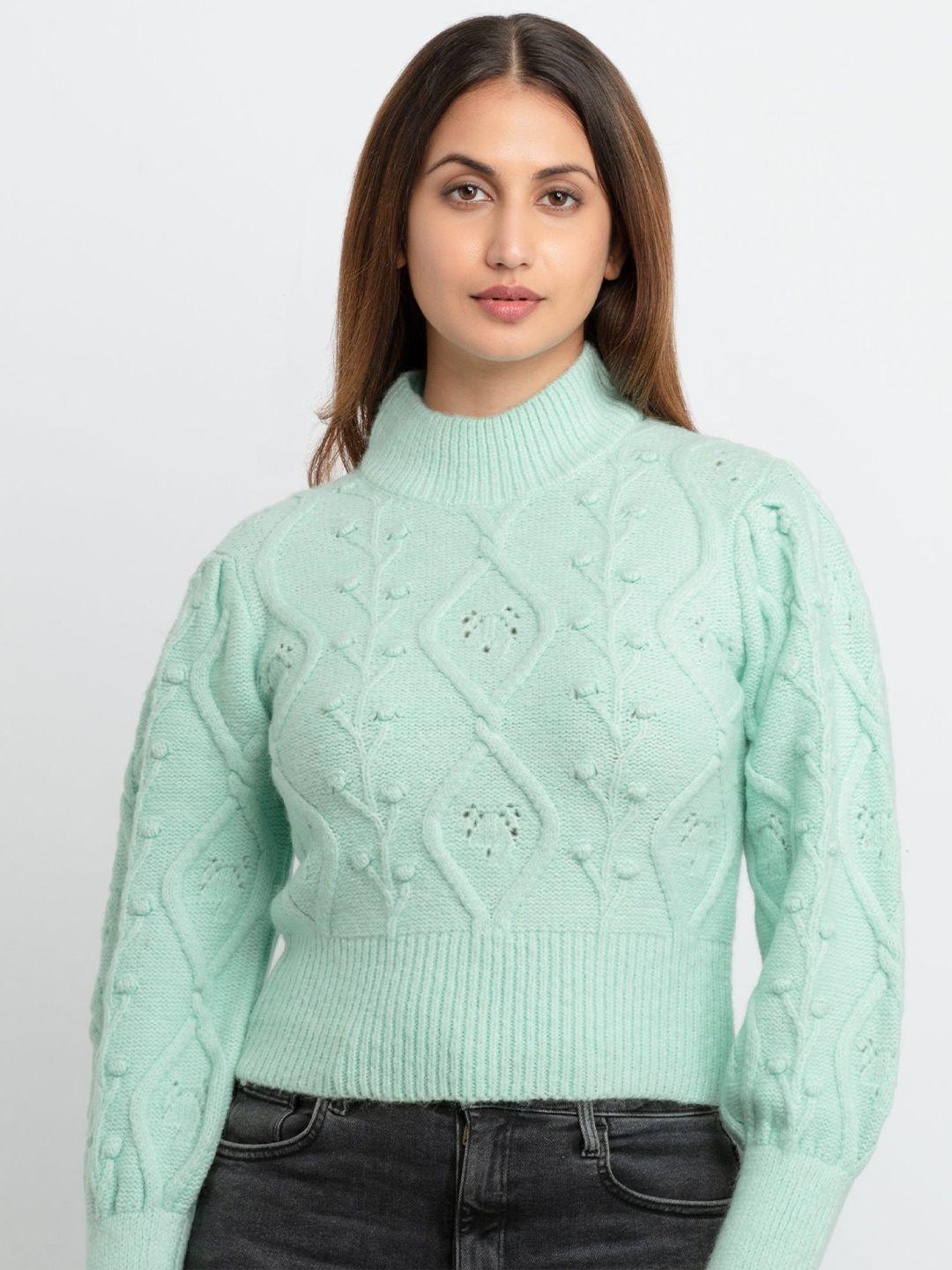 status quo women blue cable knit pullover