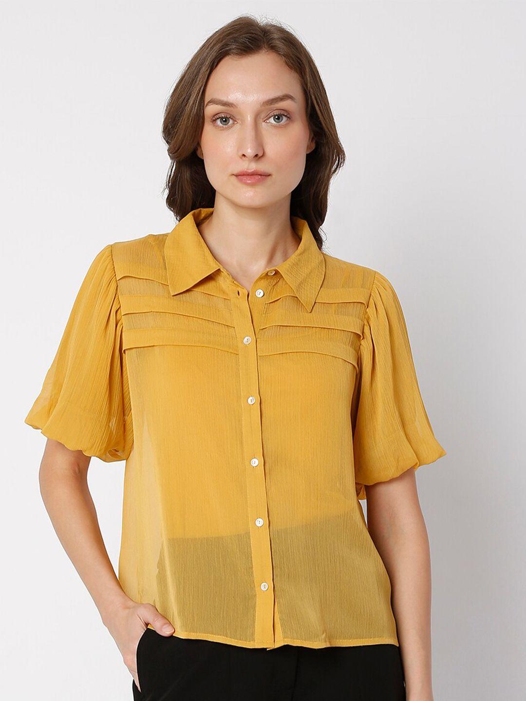 vero moda women gold solid polyester regular casual shirt