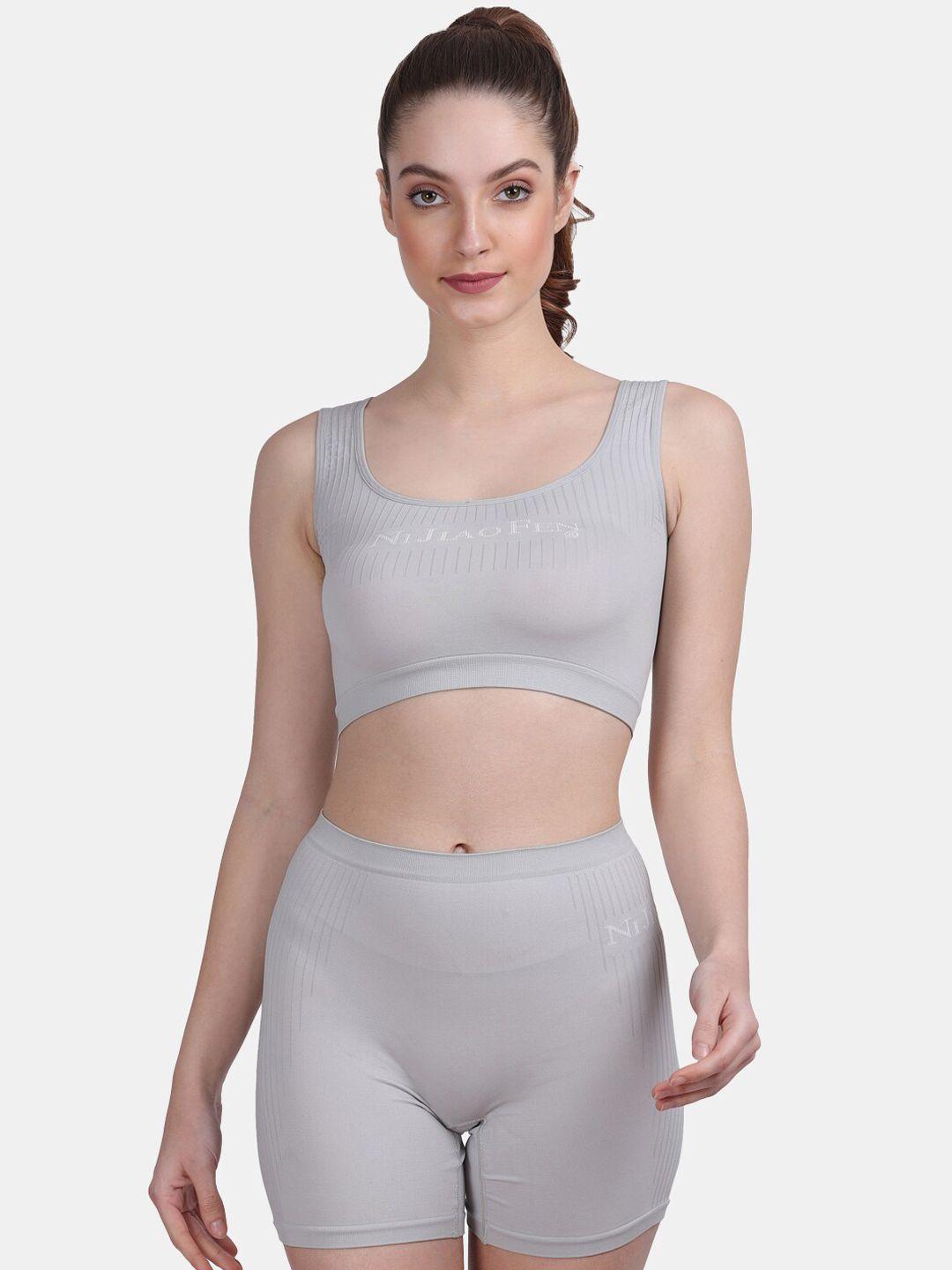 amour secret women grey solid sports lingerie set-pb1001