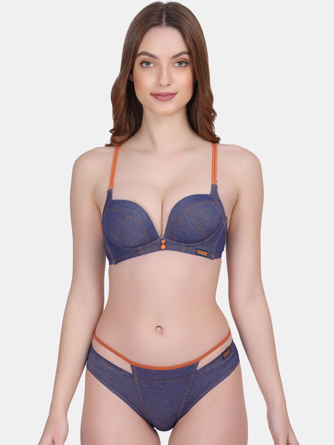 amour secret women blue solid  lightly padded lingerie set pb1802_blu