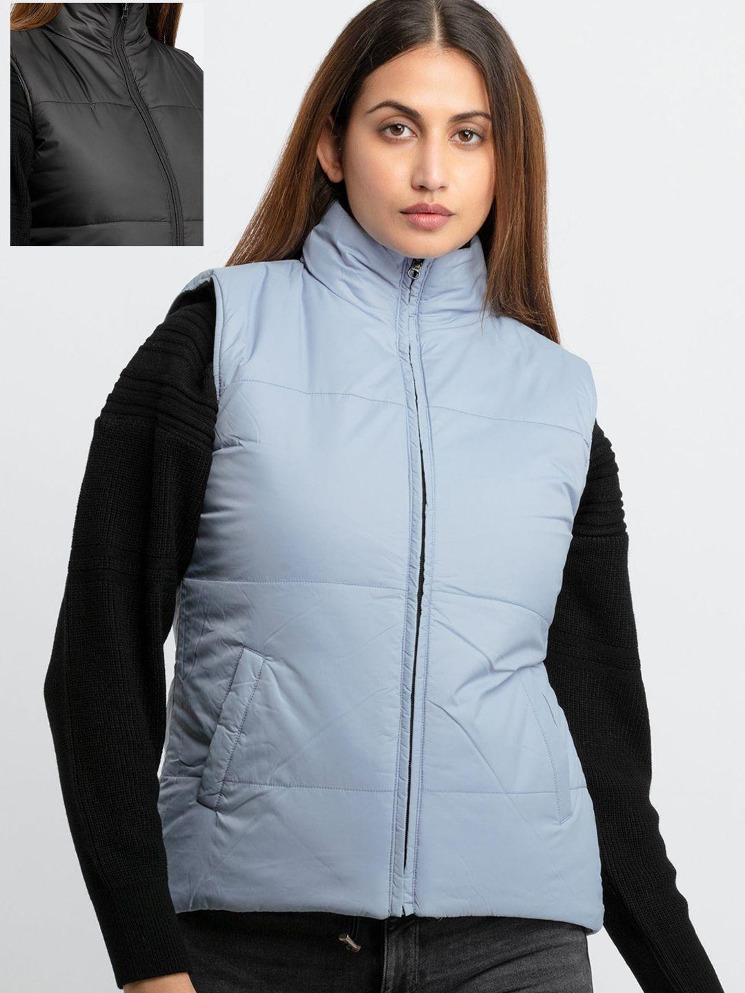 status quo women blue black reversible padded jacket