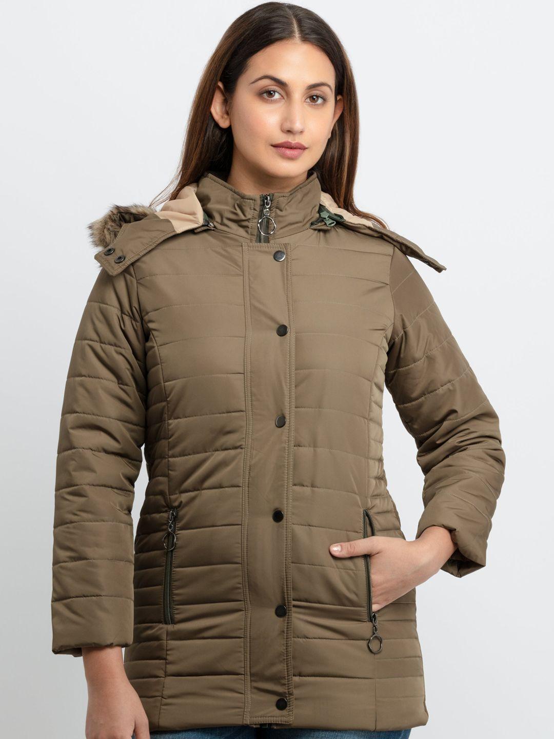 status quo women olive green longline padded jacket