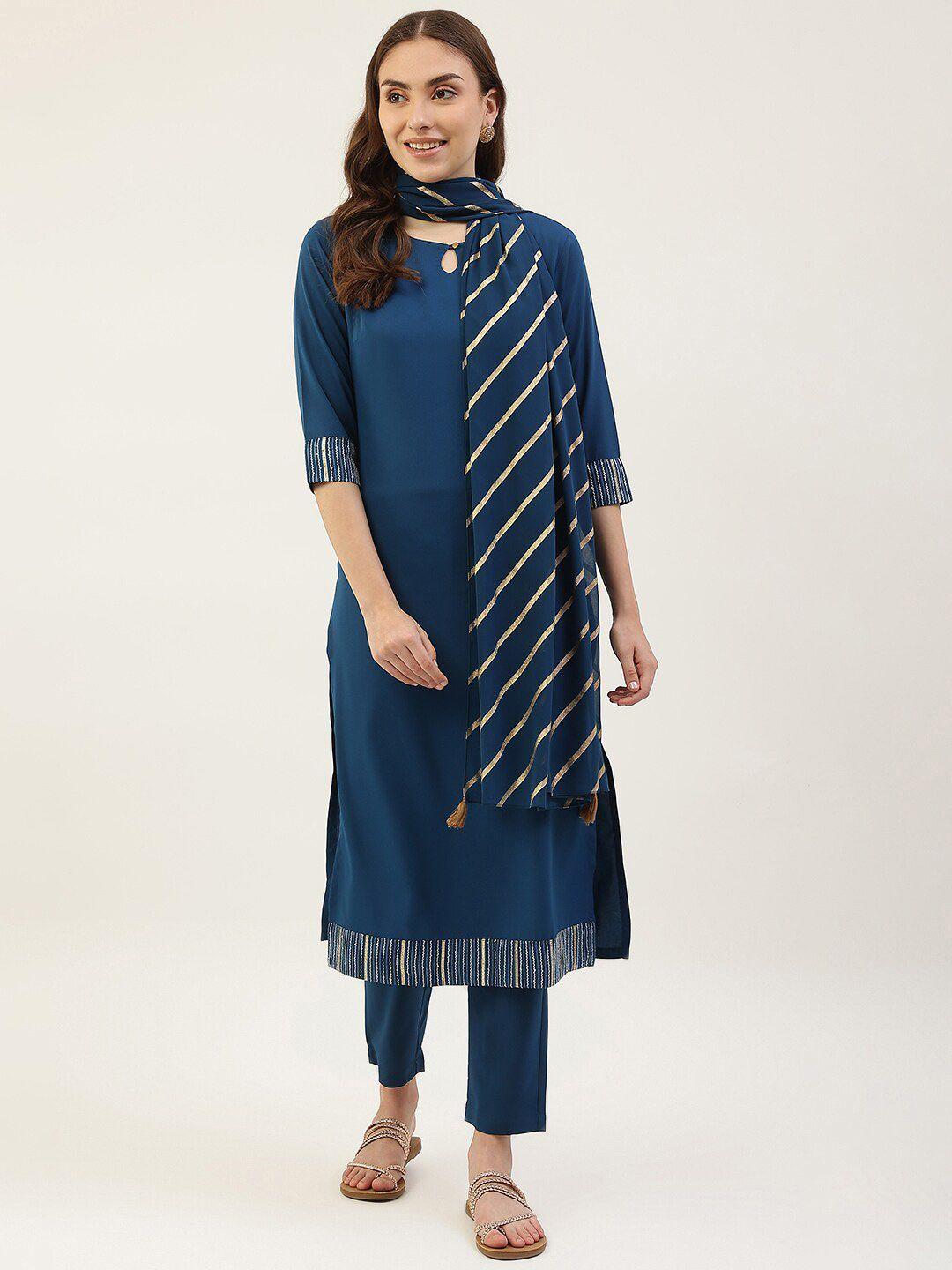 fiorra women blue kurta with trousers & with dupatta