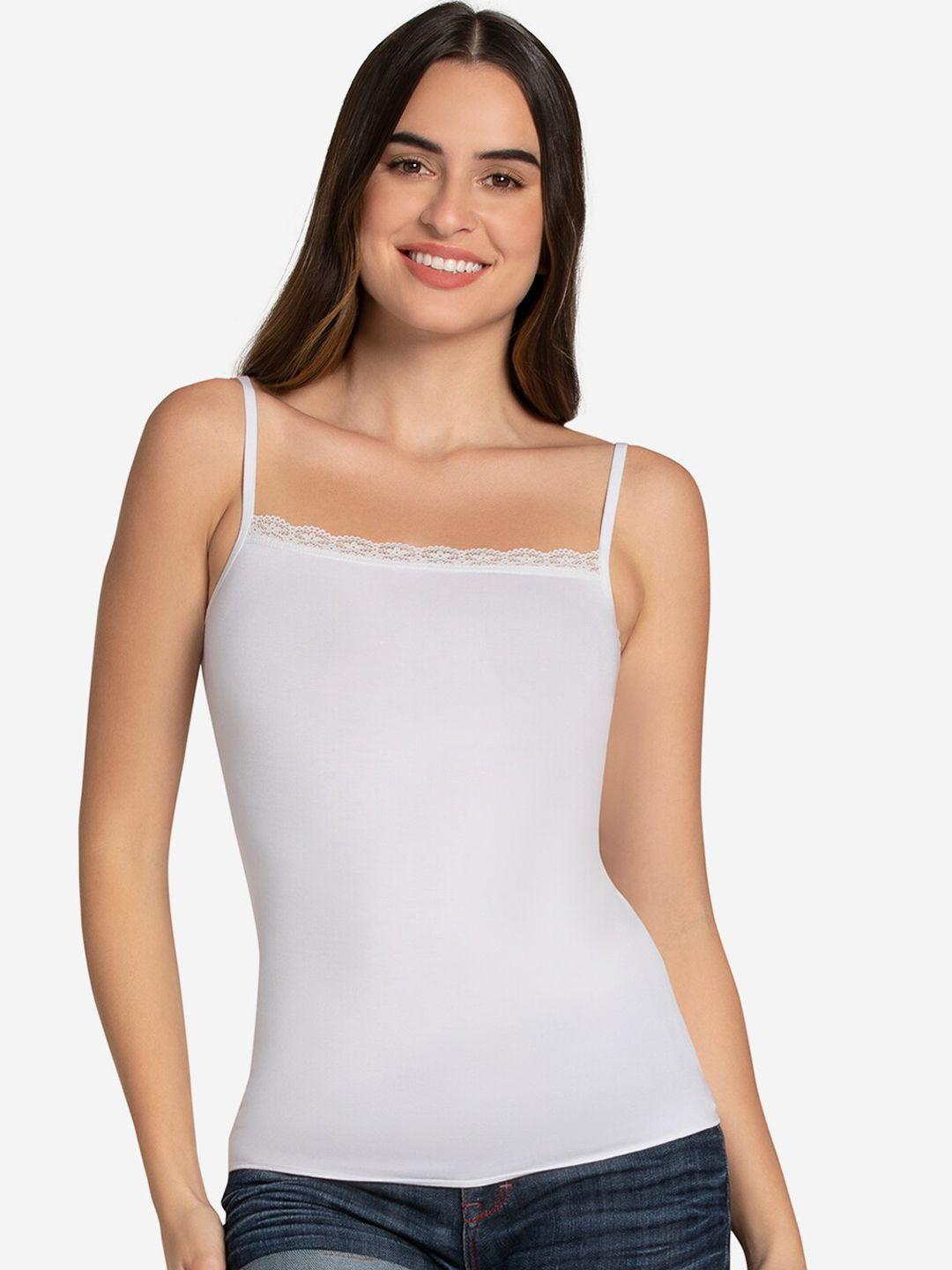 amante women white solid non-padded high coverage camisole