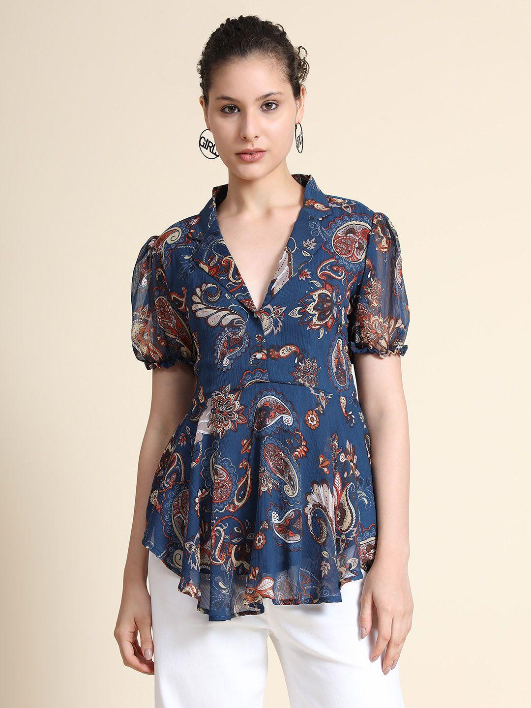 keri perry women teal georgette paisley flared top