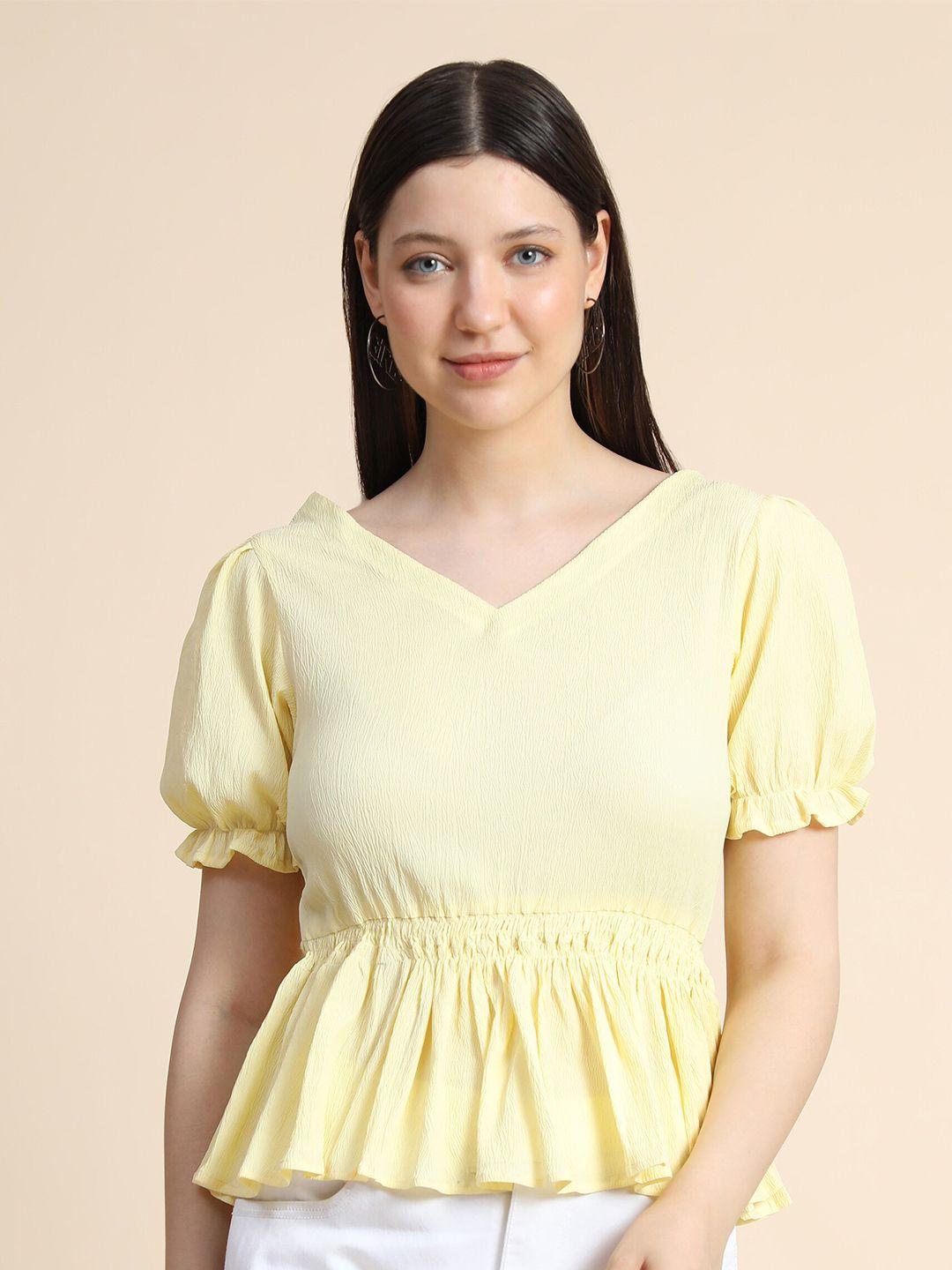 keri perry women yellow solid georgette solid top