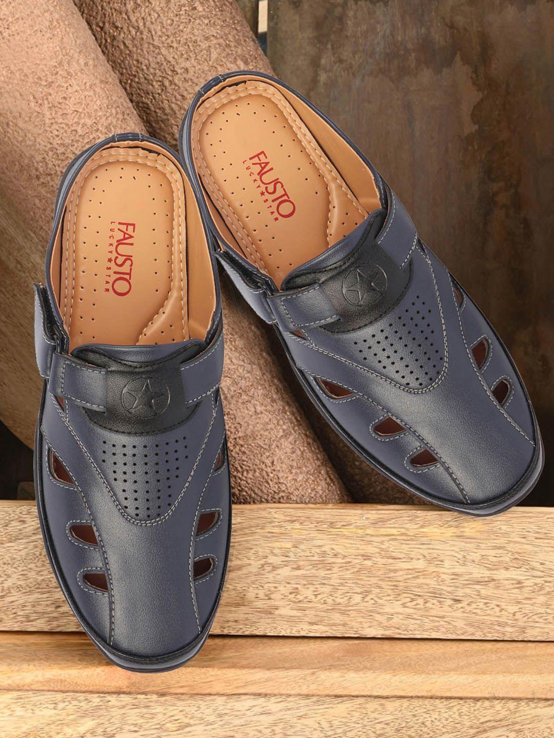 fausto men blue pu shoe-style sandals