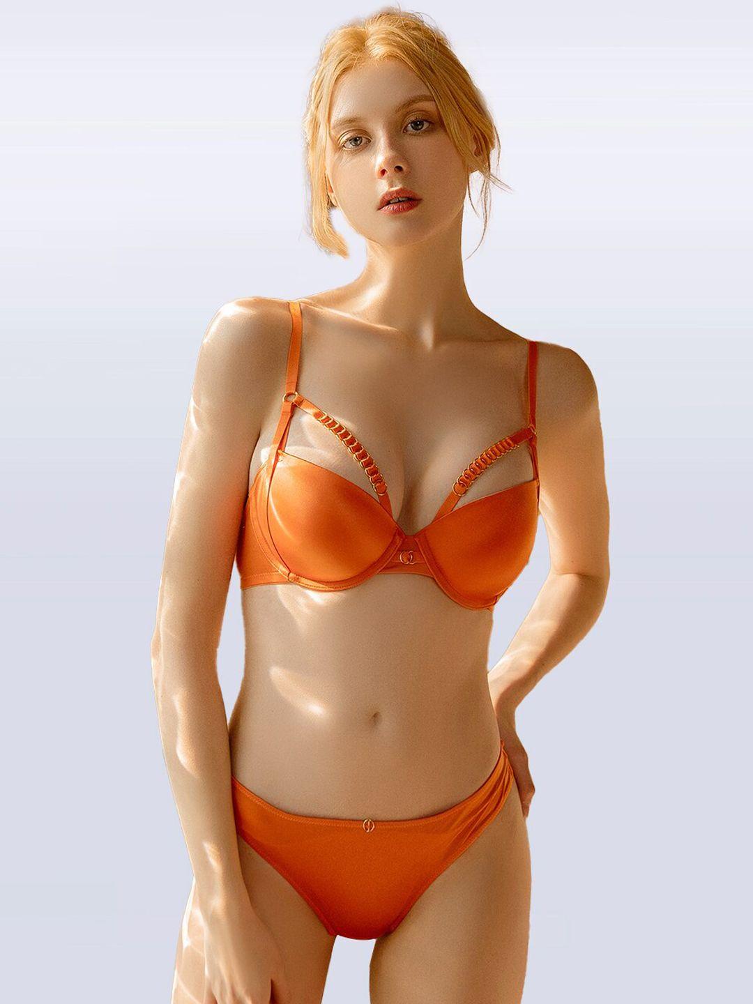 jc collection women orange solid lingerie set