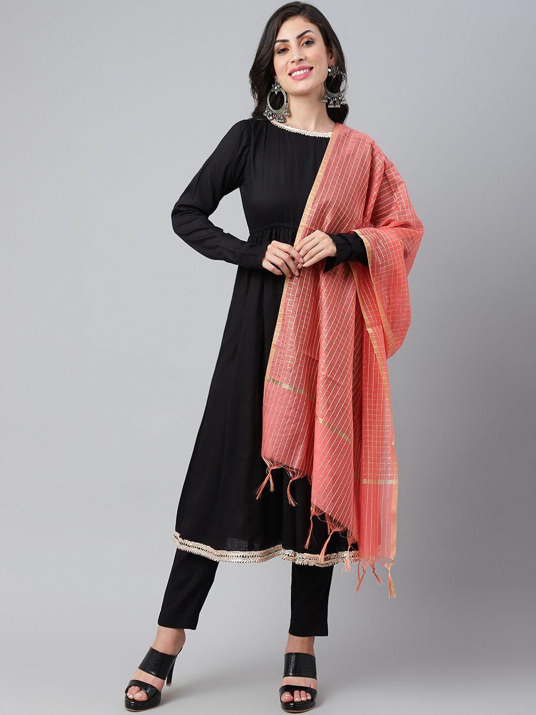 siah women black kurta with trousers & with dupatta