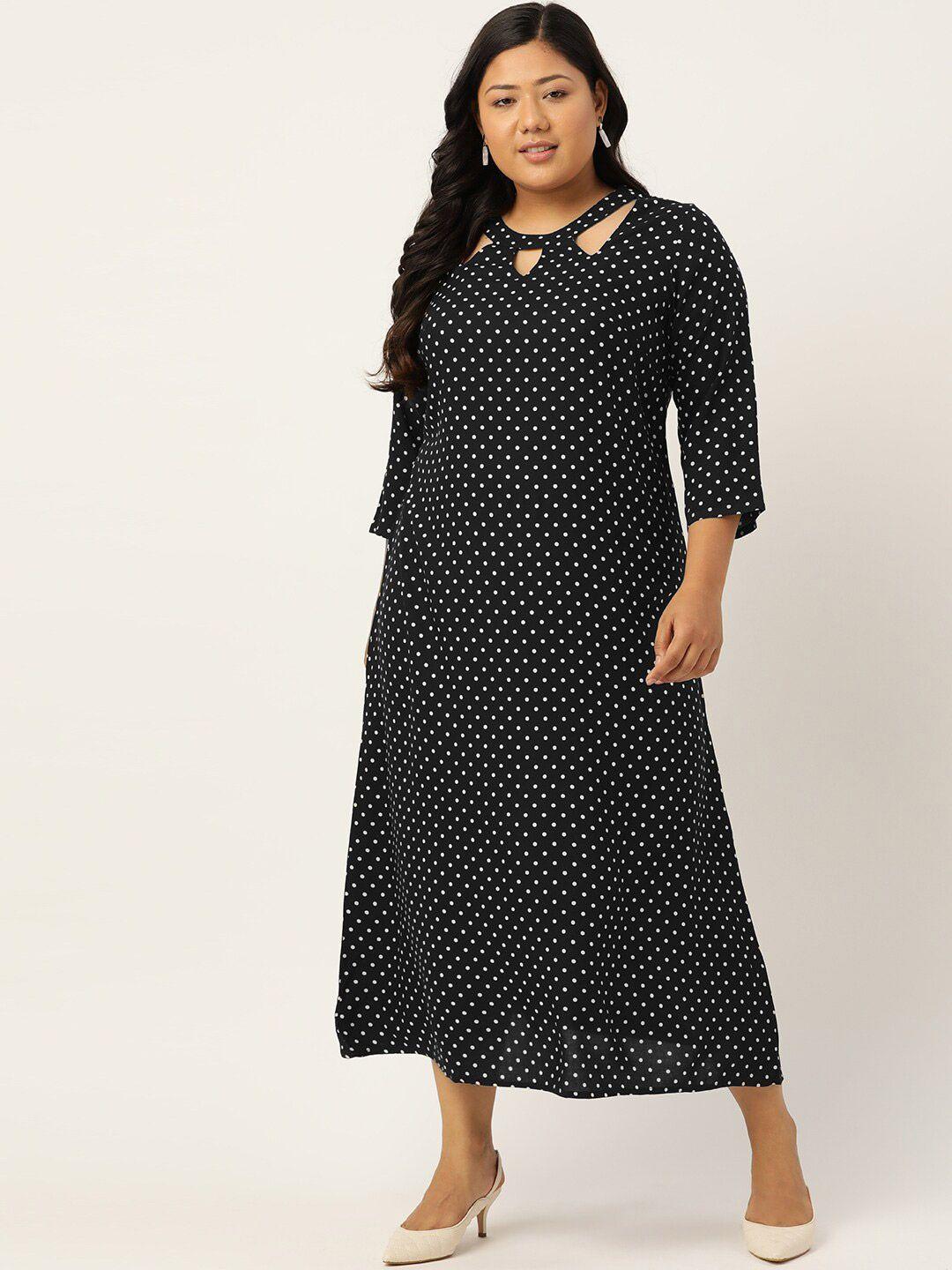 therebelinme women plus size black & white a-line midi dress