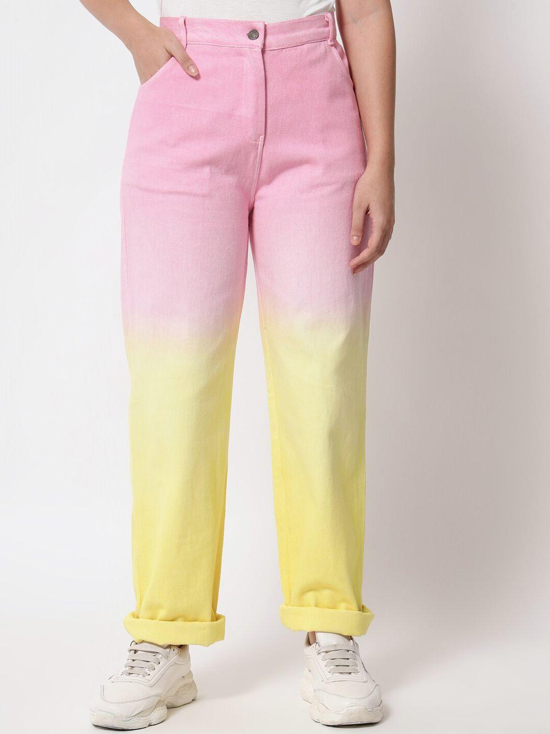 orchid hues women pink & yellow high-rise ombre jeans