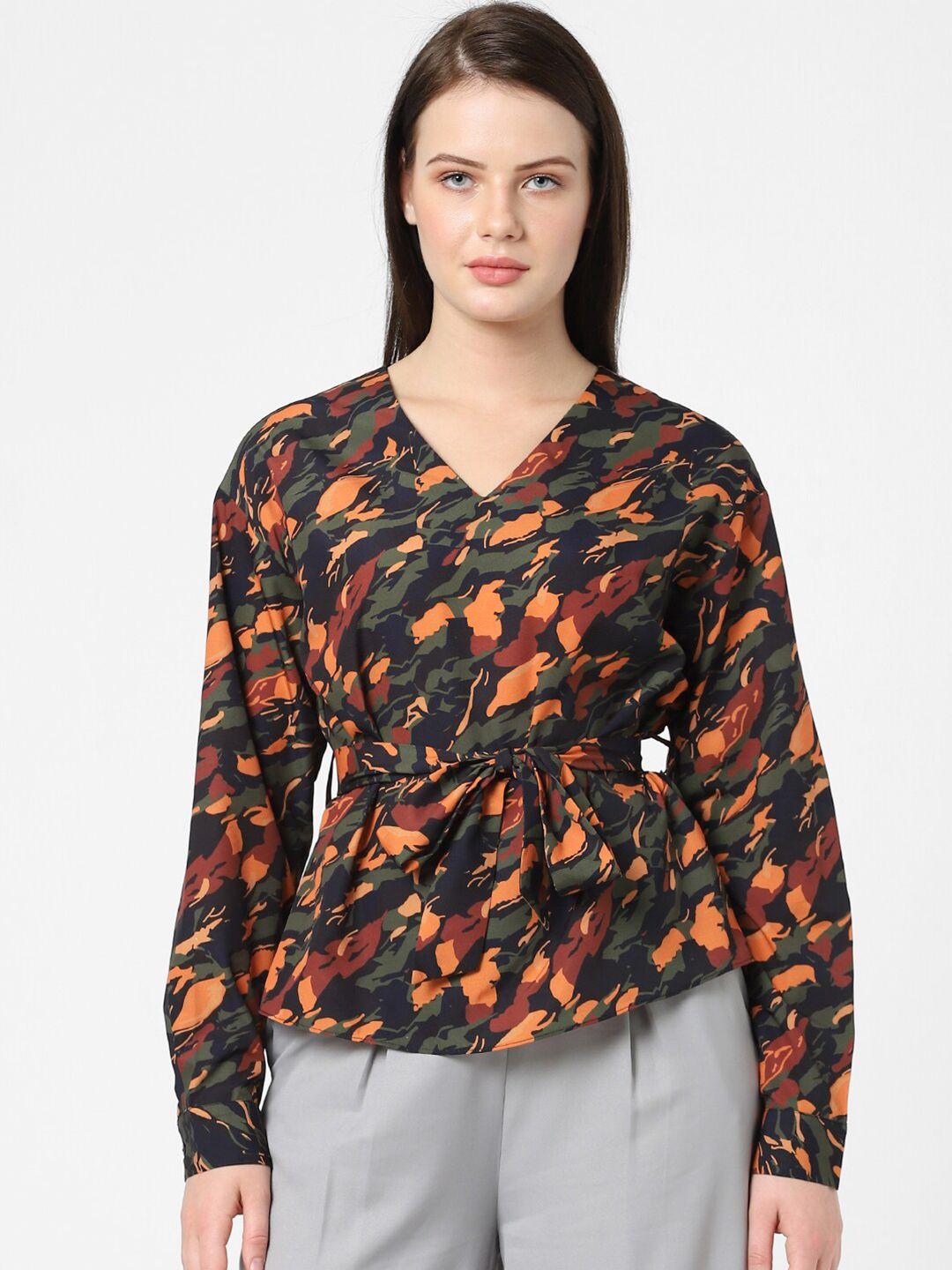 vero moda multicoloured printed cinched waist top