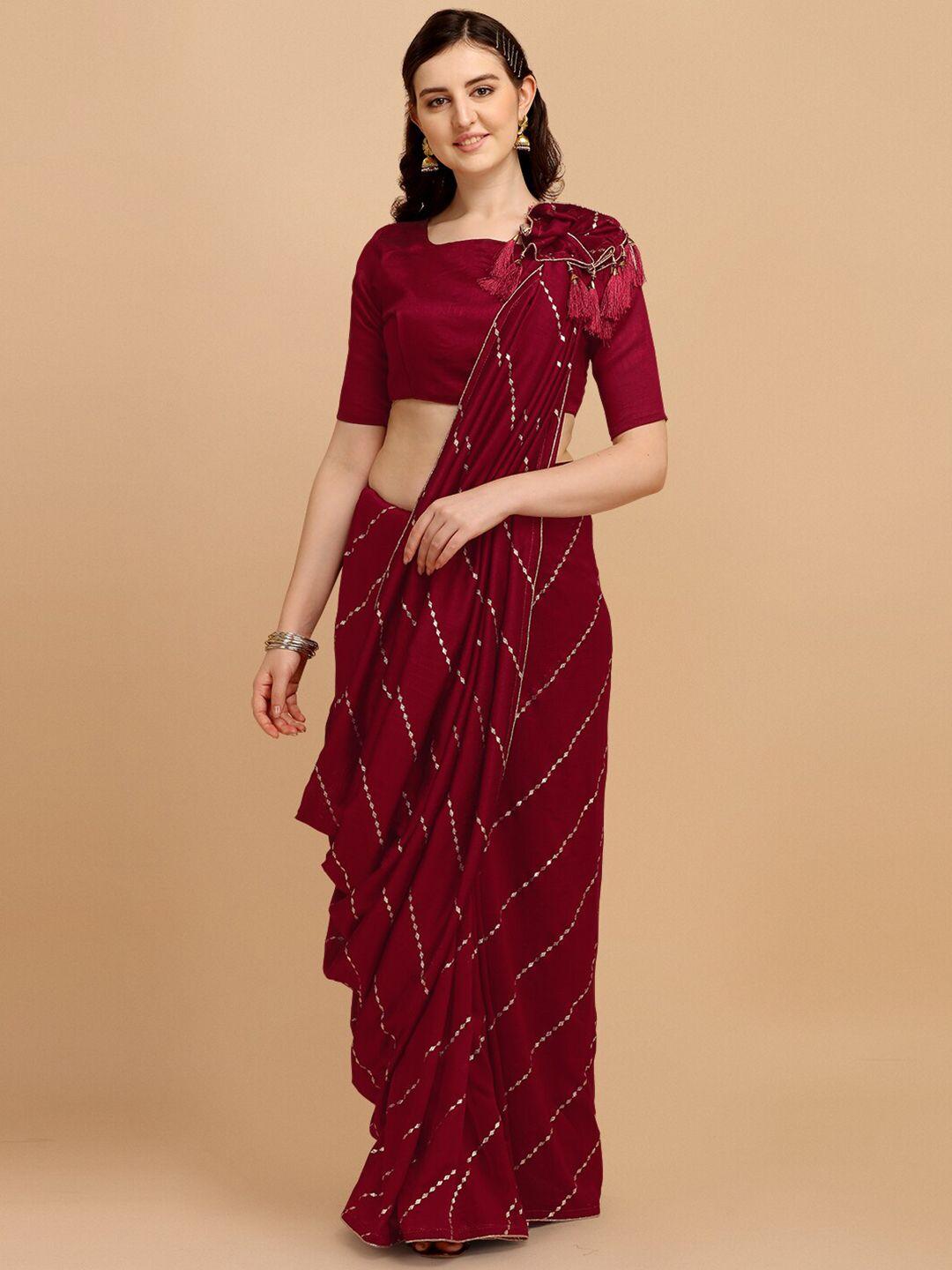 fab viva maroon & gold-toned leheriya silk blend leheriya saree