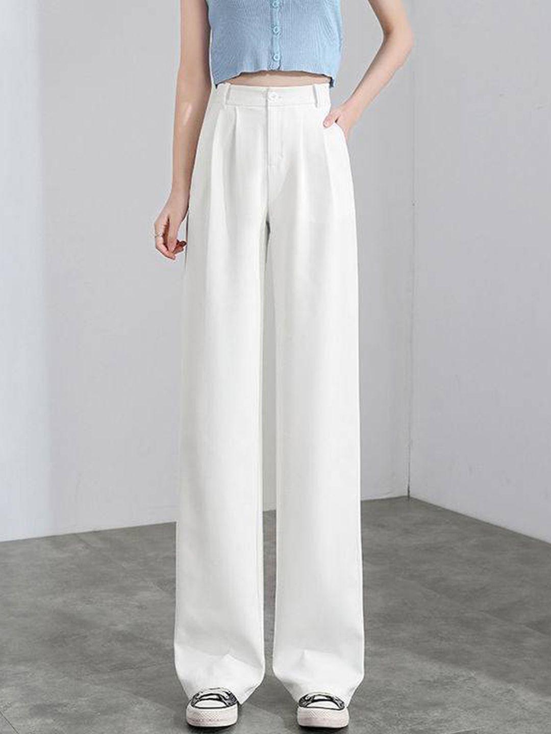 la aimee women classic white solid trousers