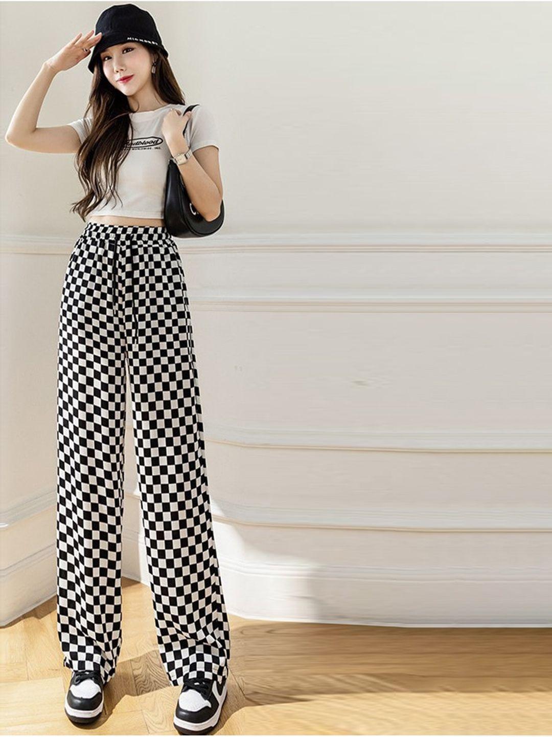 la aimee women black checked trousers