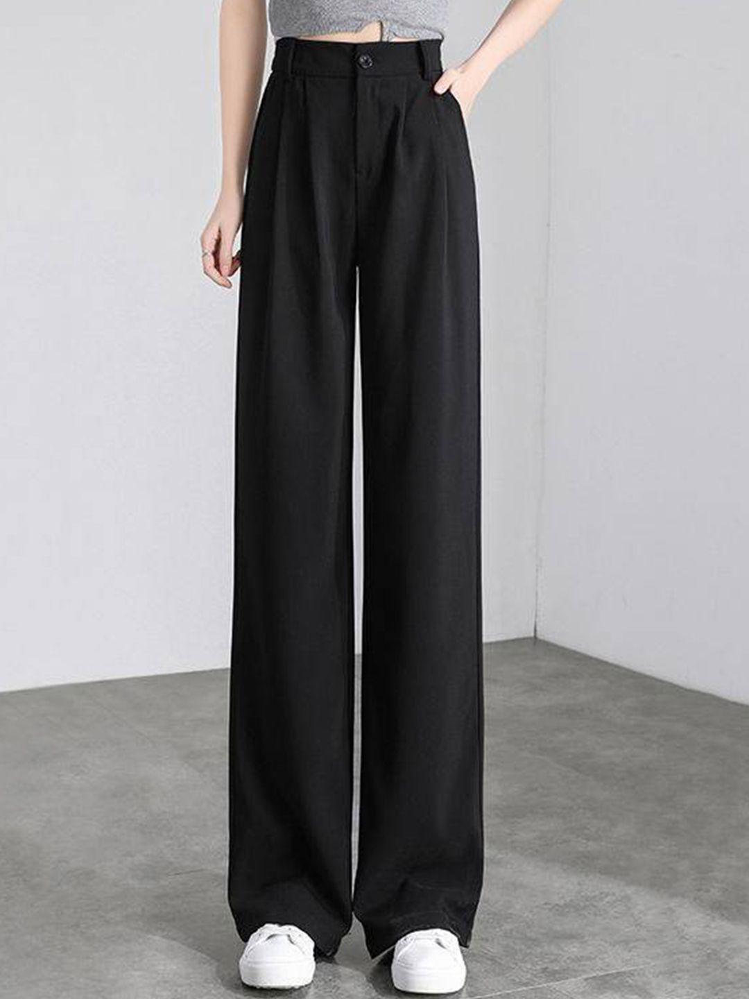 la aimee women black solid cotton trousers