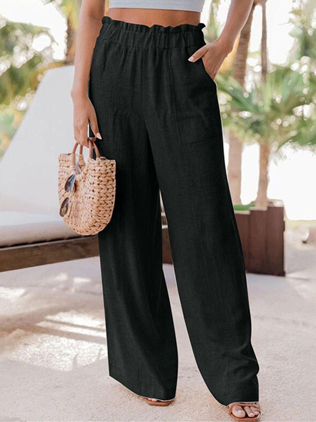 la aimee women black solid trousers