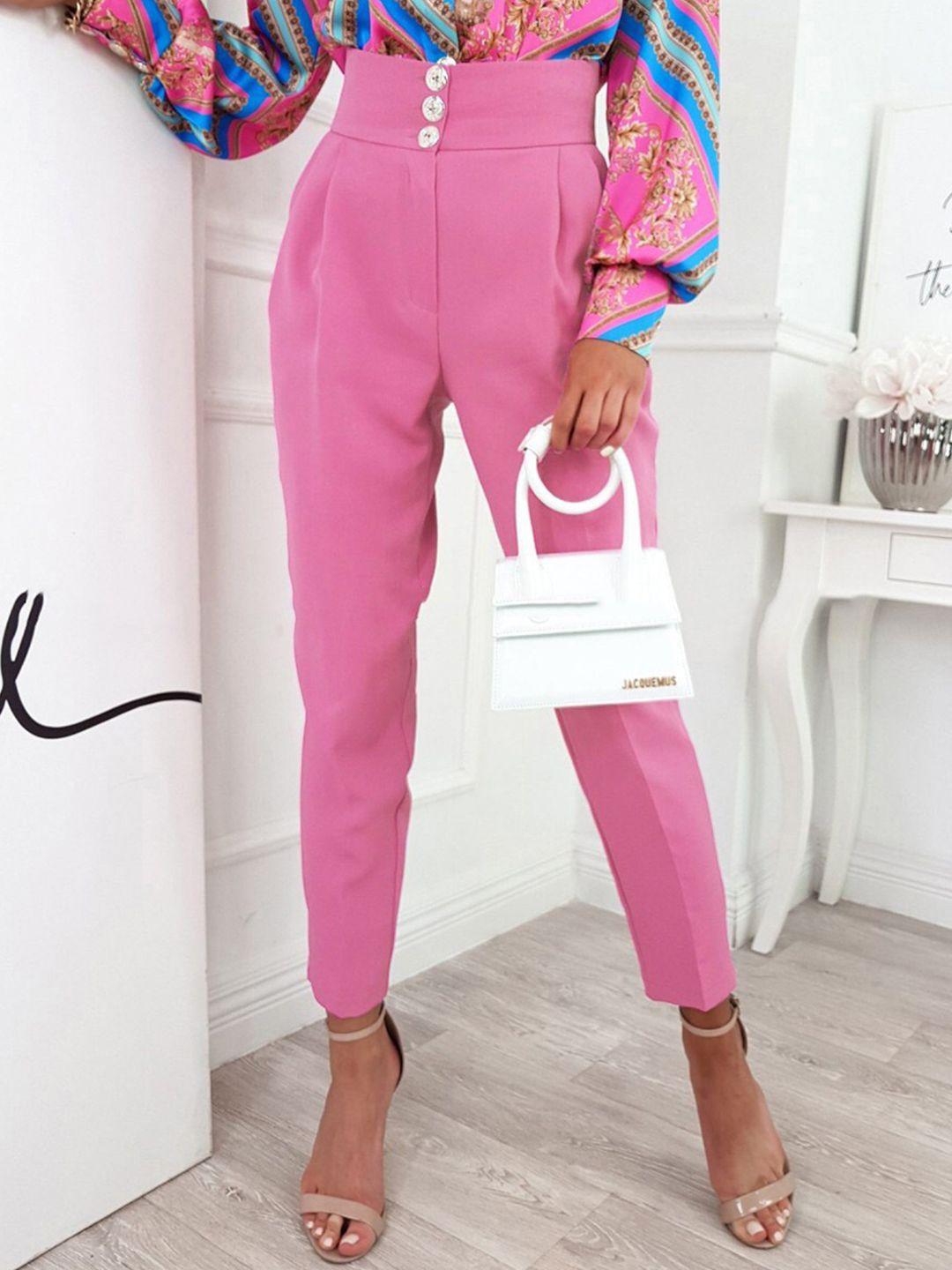 la aimee women pink cotton solid trousers