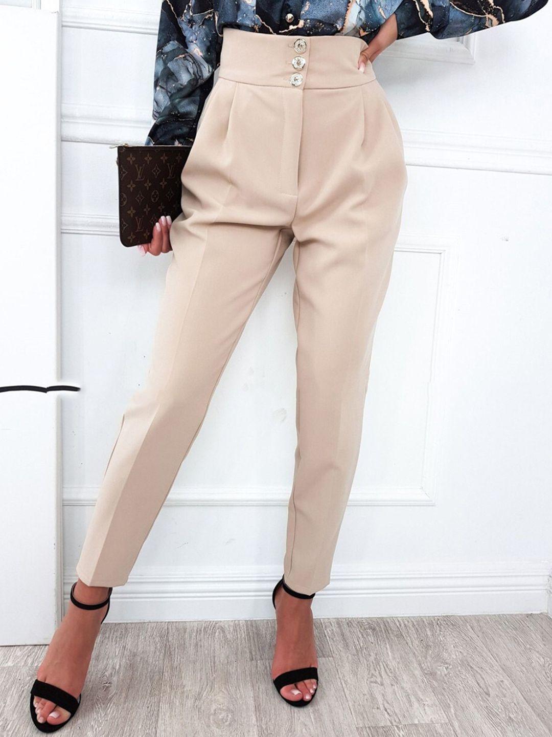 la aimee women khaki solid trousers